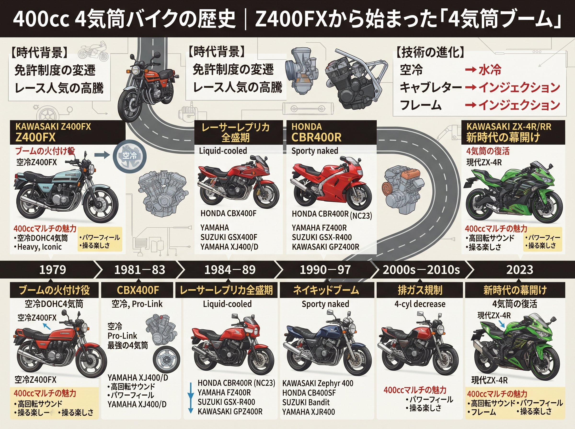 400cc 4気筒バイクの歴史|Z400FXから始まった「4気筒ブーム」