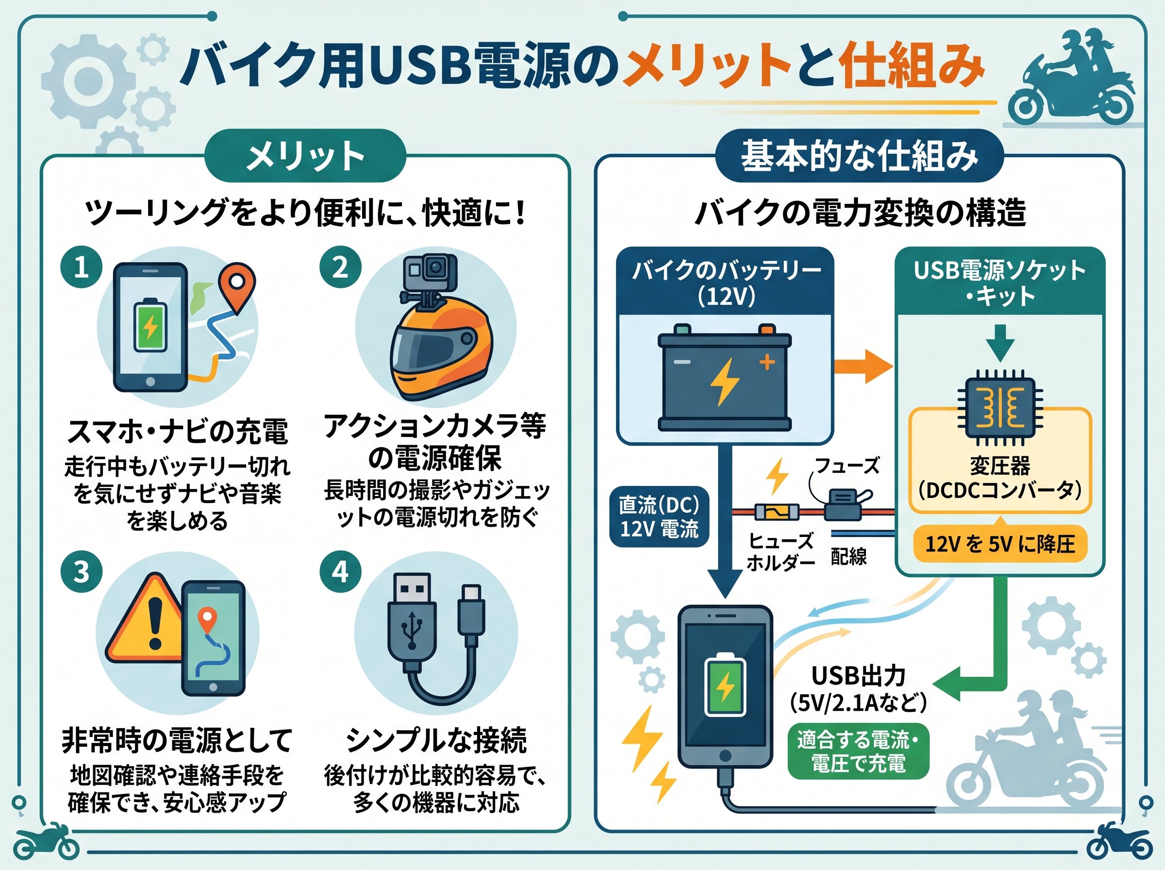 USB電源をバイクに取り付けるメリットと基本的な仕組み