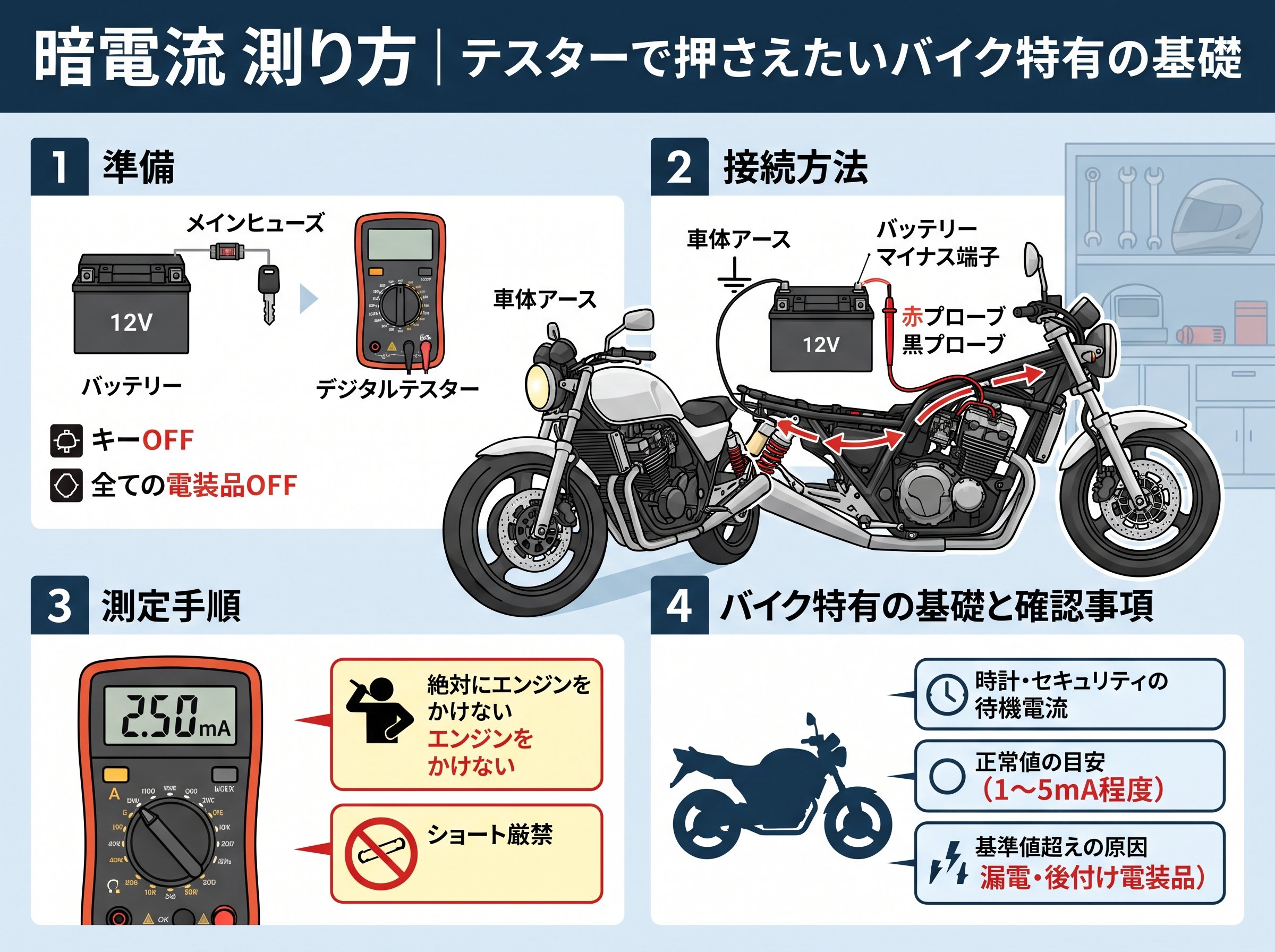 暗電流 測り方 テスターで押さえたいバイク特有の基礎