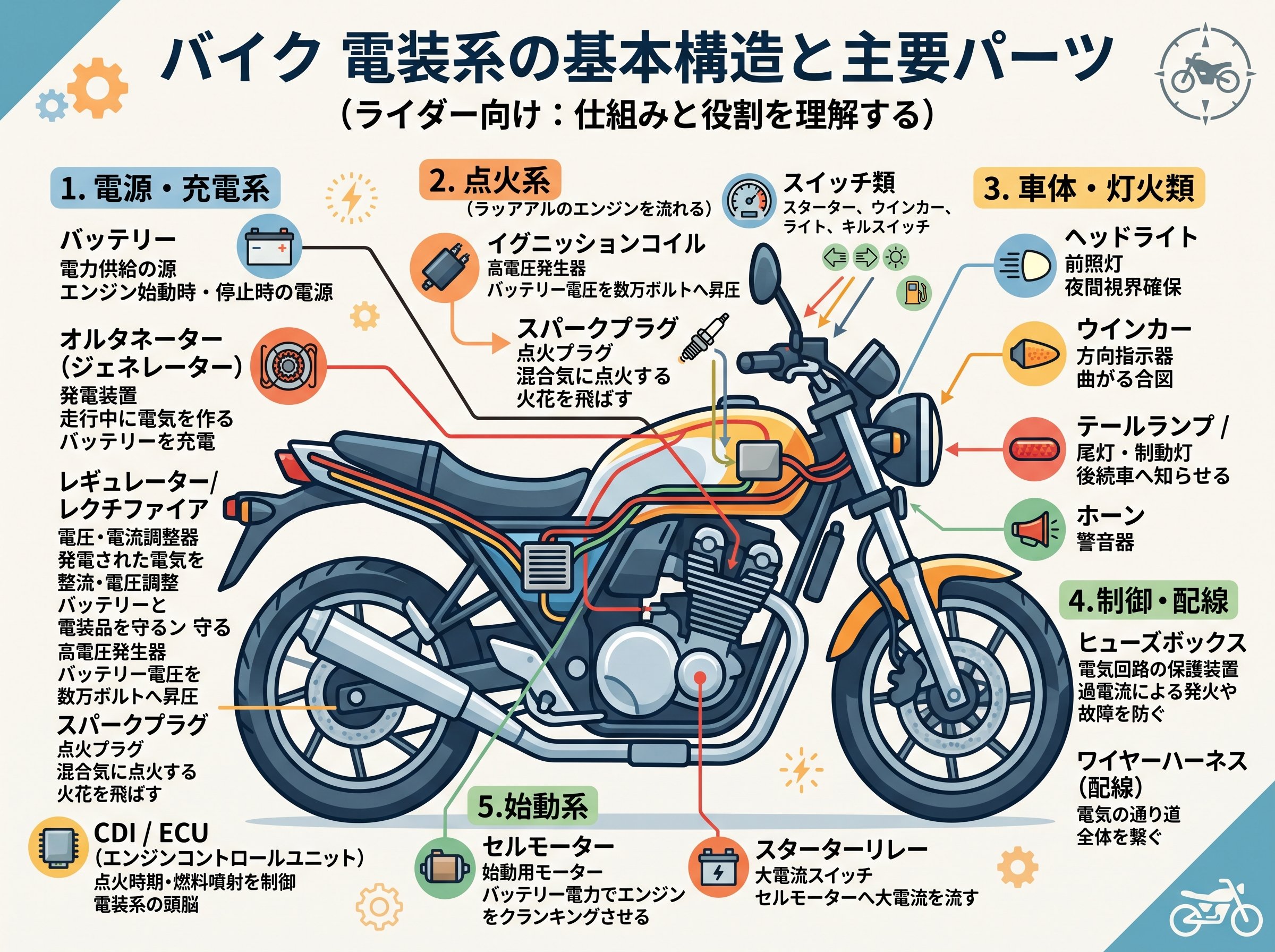 バイク 電装系の基本構造と主要パーツ