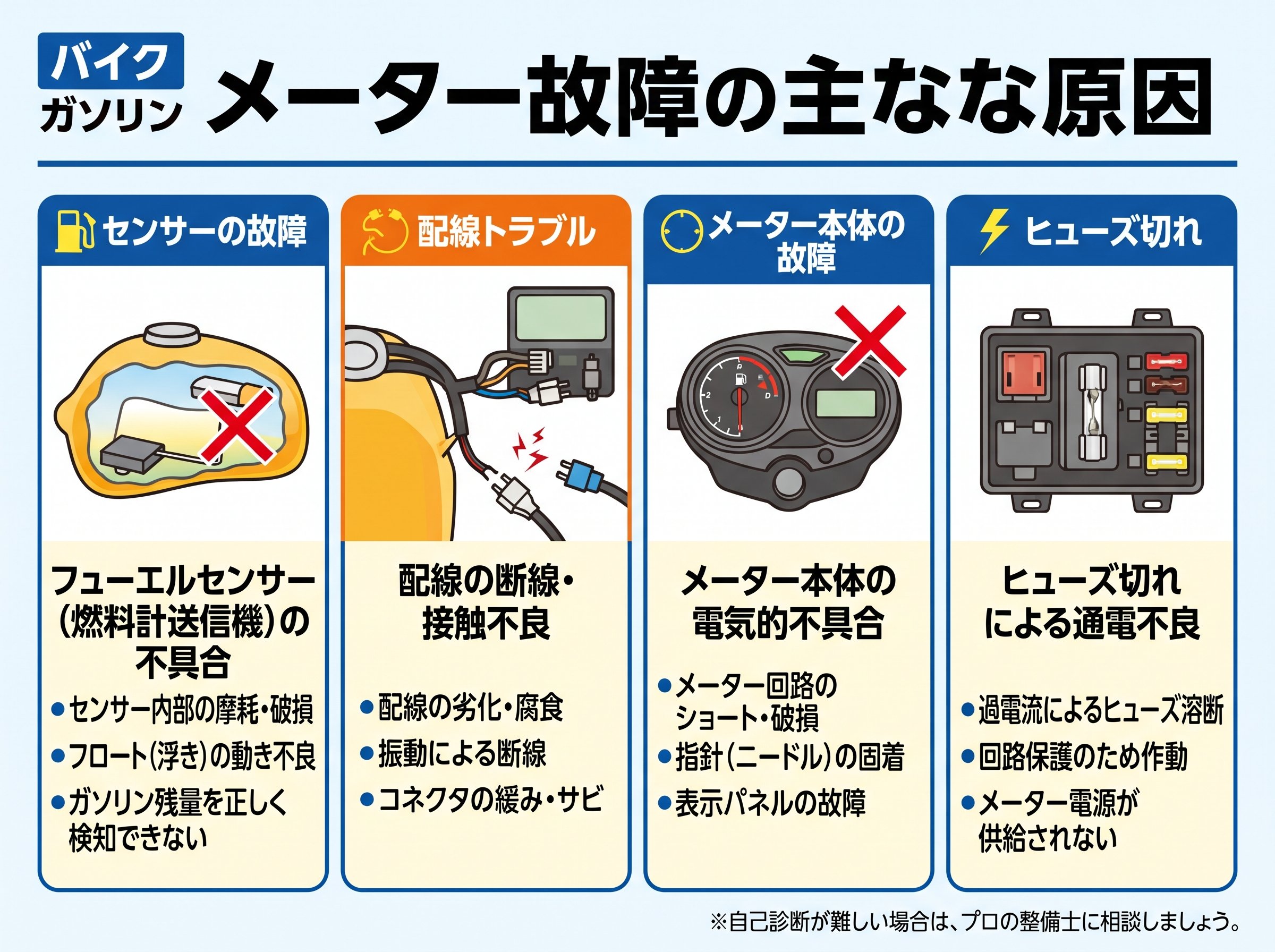 バイク ガソリン メーター故障の主な原因