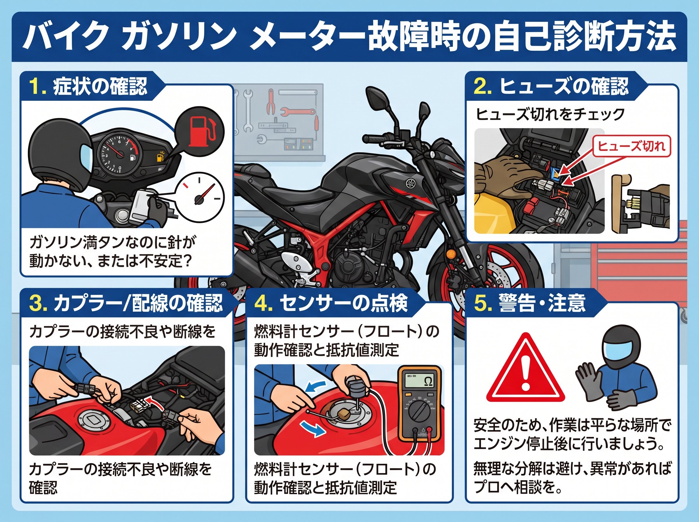 バイク ガソリン メーター故障時の自己診断方法