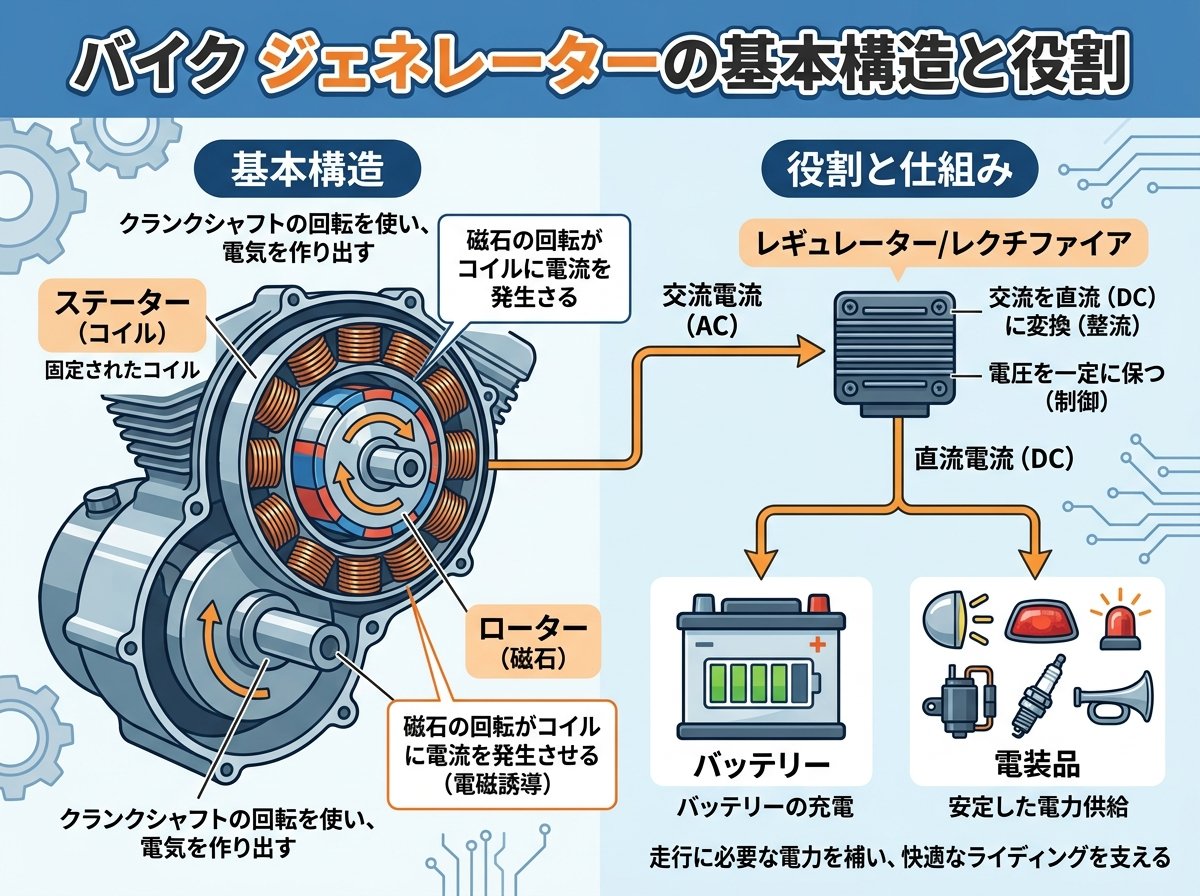 バイク ジェネレーターの基本構造と役割