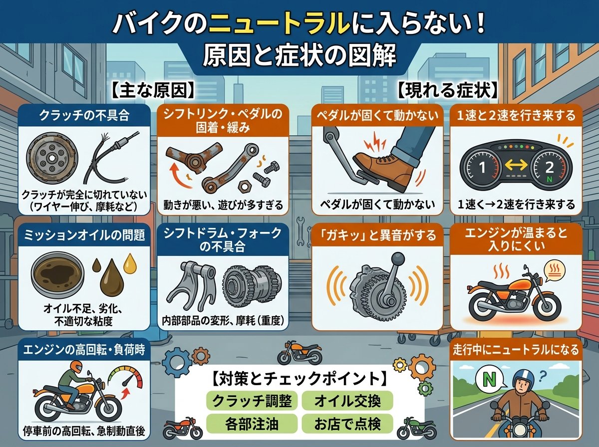 バイク ニュートラル 入らない原因と症状