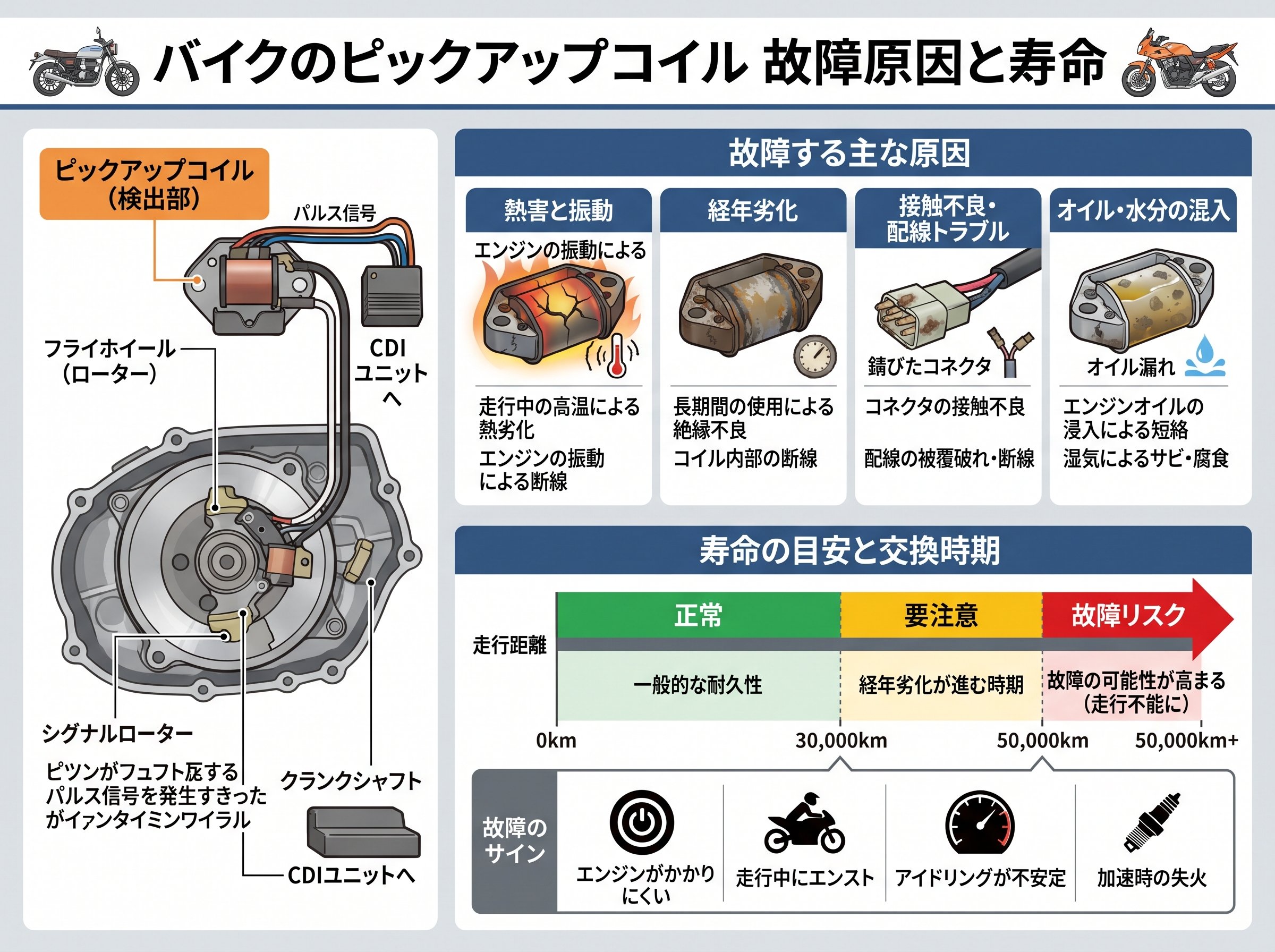 バイク ピックアップコイルが故障する原因と寿命