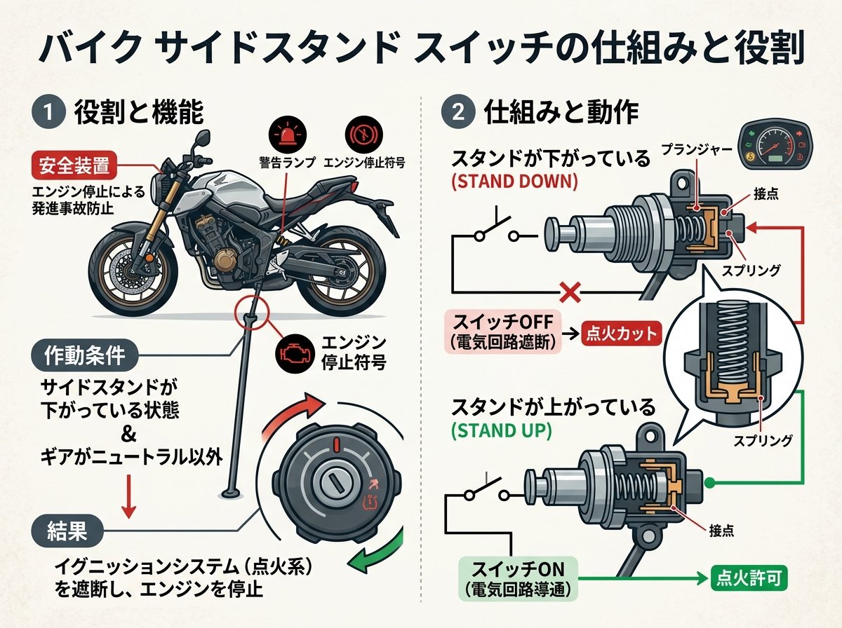 バイク サイドスタンド スイッチの仕組みと役割
