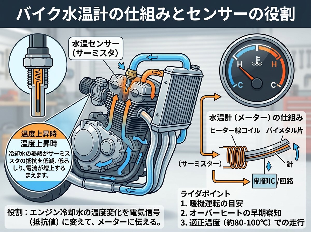 バイク水温計の仕組みとセンサーの役割