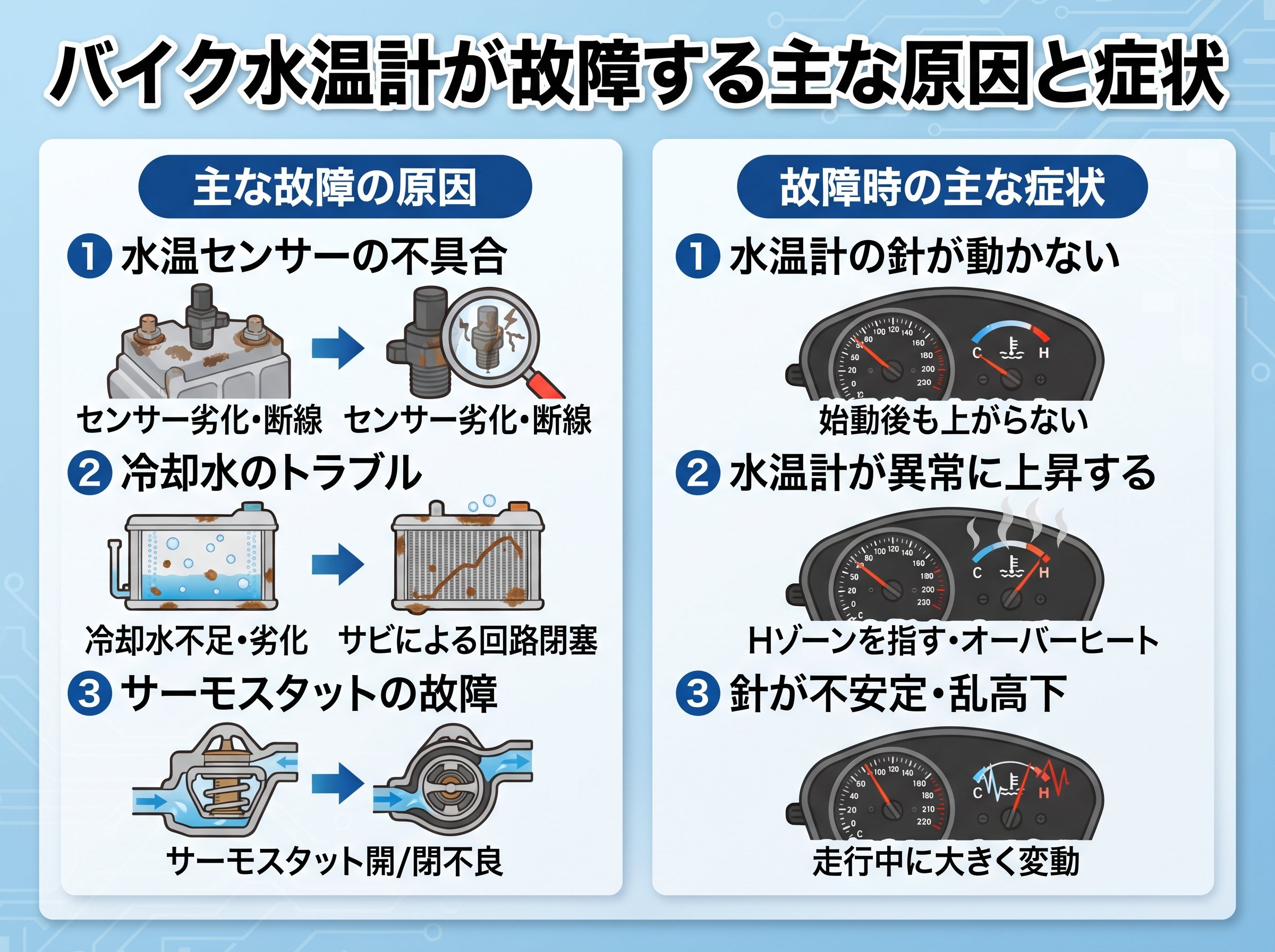 バイク水温計が故障する主な原因と症状