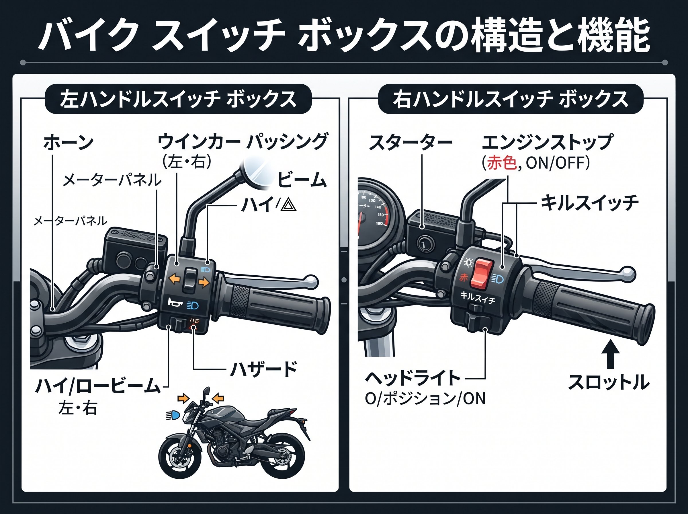 バイク スイッチ ボックスの構造と機能