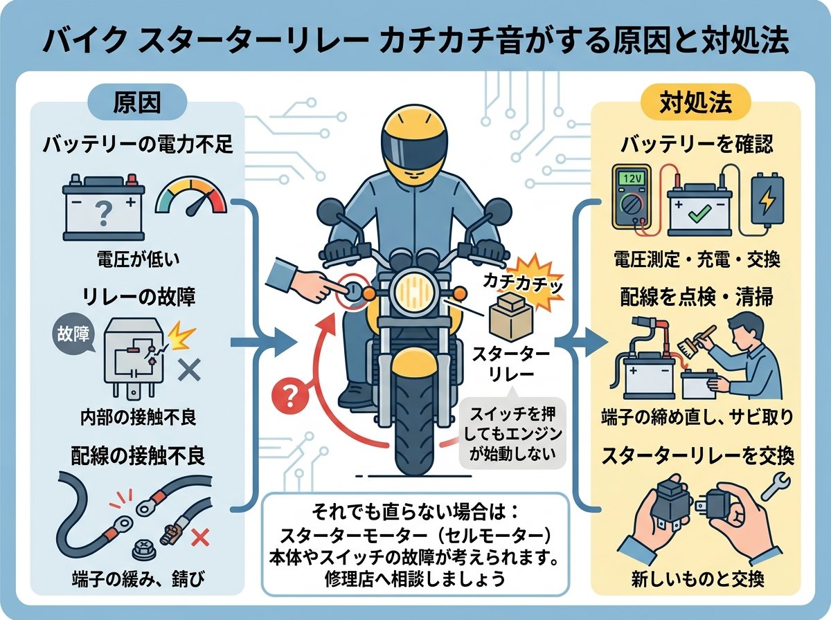 バイク スターターリレー カチカチ音がする原因と対処法