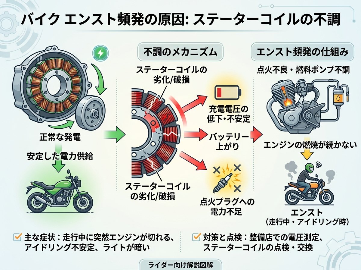 バイク ステーターコイル エンスト 頻発する原因