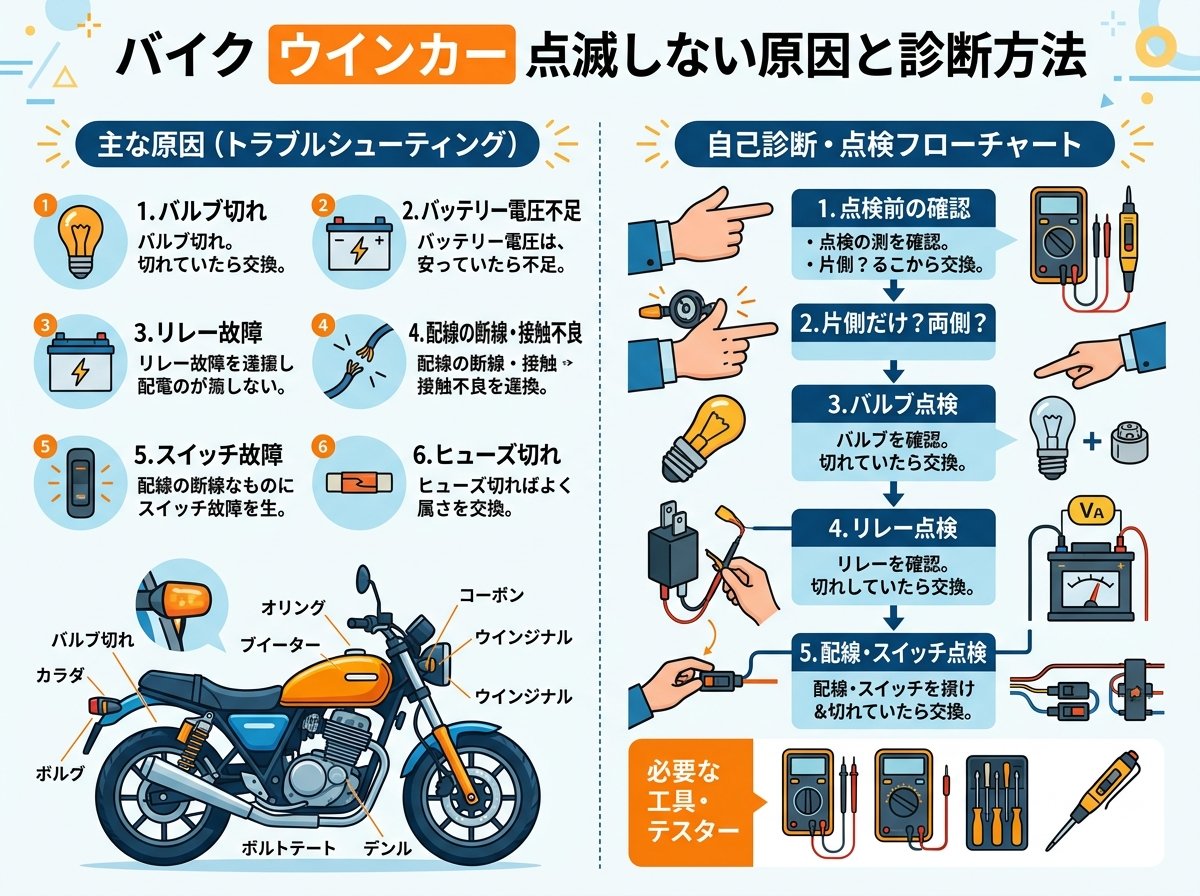 バイク ウインカー 点滅しない原因と診断方法