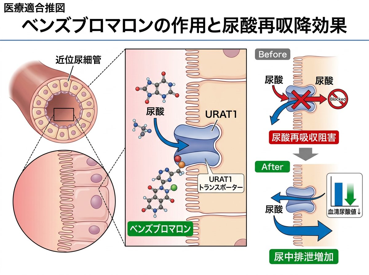 ベンズブロマロンの作用機序と尿酸降下効果