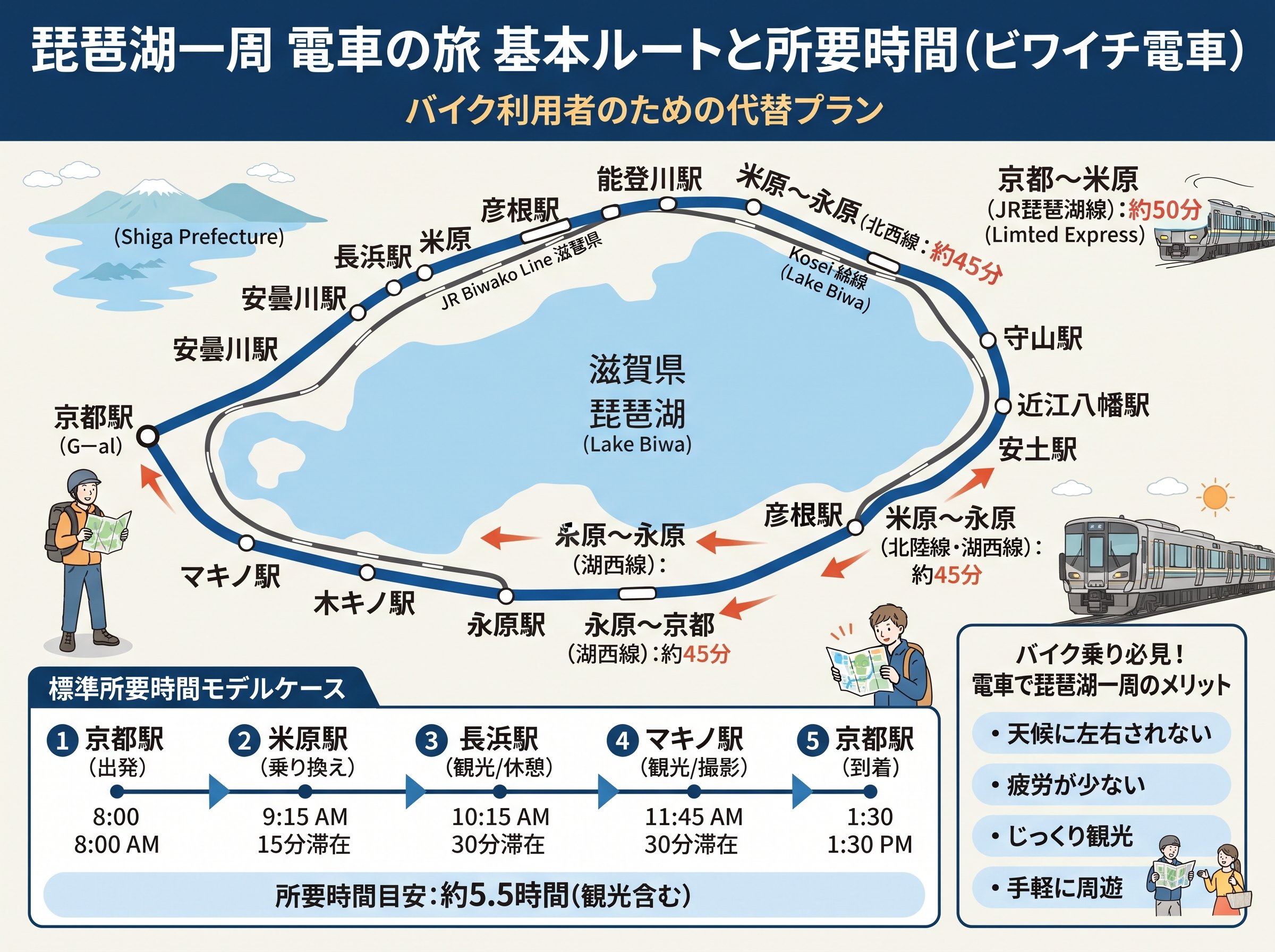琵琶湖一周を電車でするときの基本ルートと所要時間