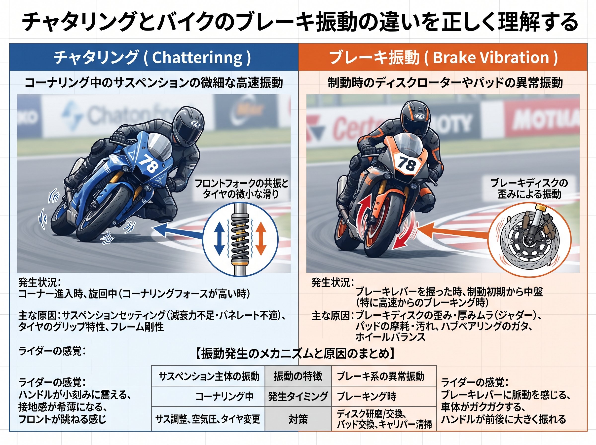 チャタリングとバイクのブレーキ振動の違いを正しく理解する