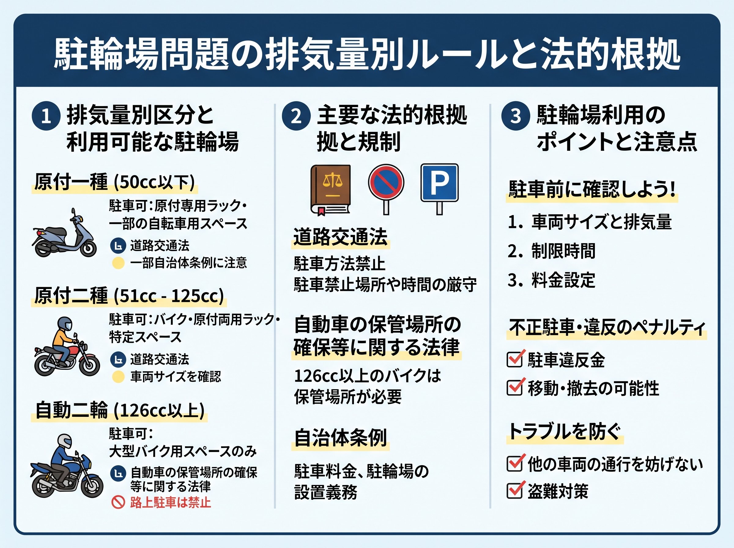 駐輪場問題の排気量別ルールと法的根拠