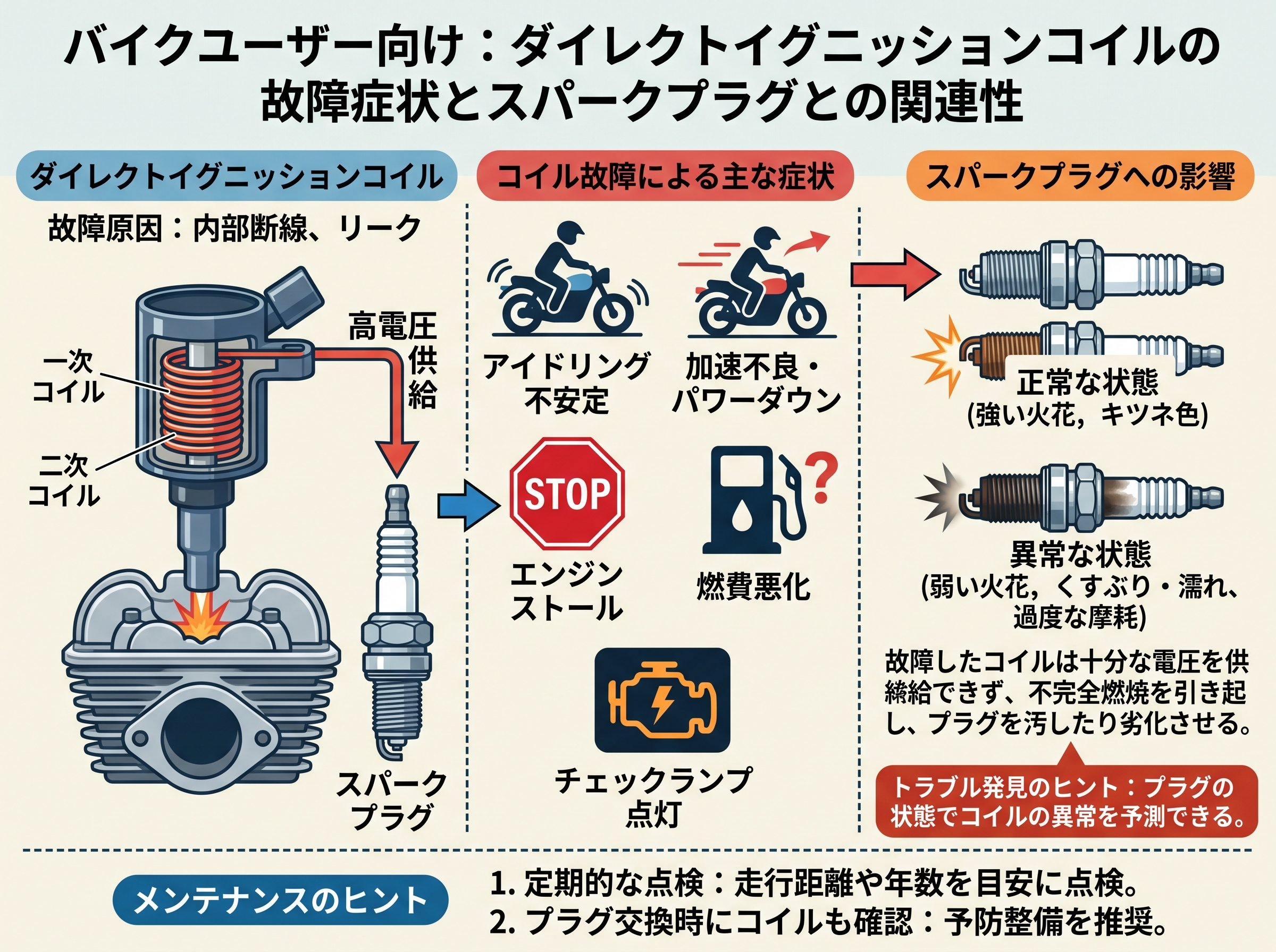 ダイレクトイグニッションコイルの故障症状とスパークプラグとの関連性