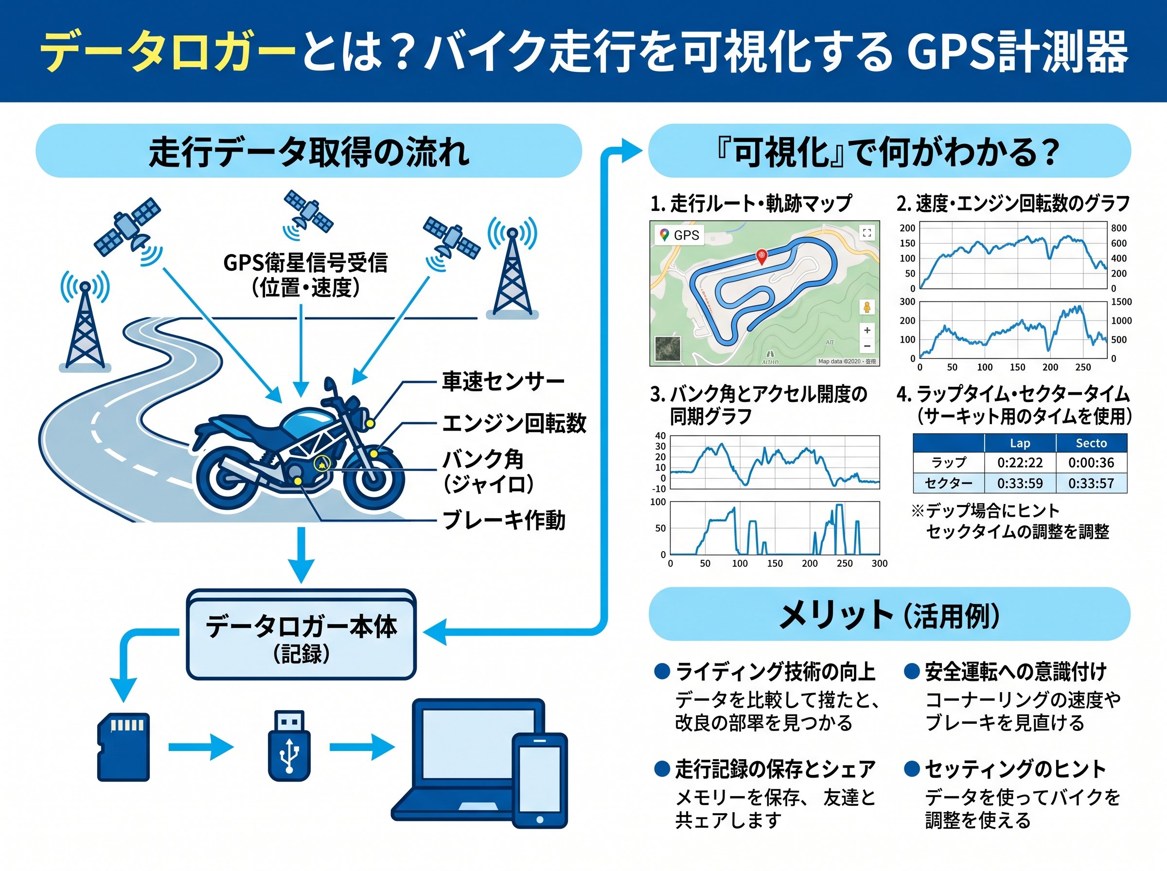 データロガーとはバイク走行を可視化するGPS計測器のこと