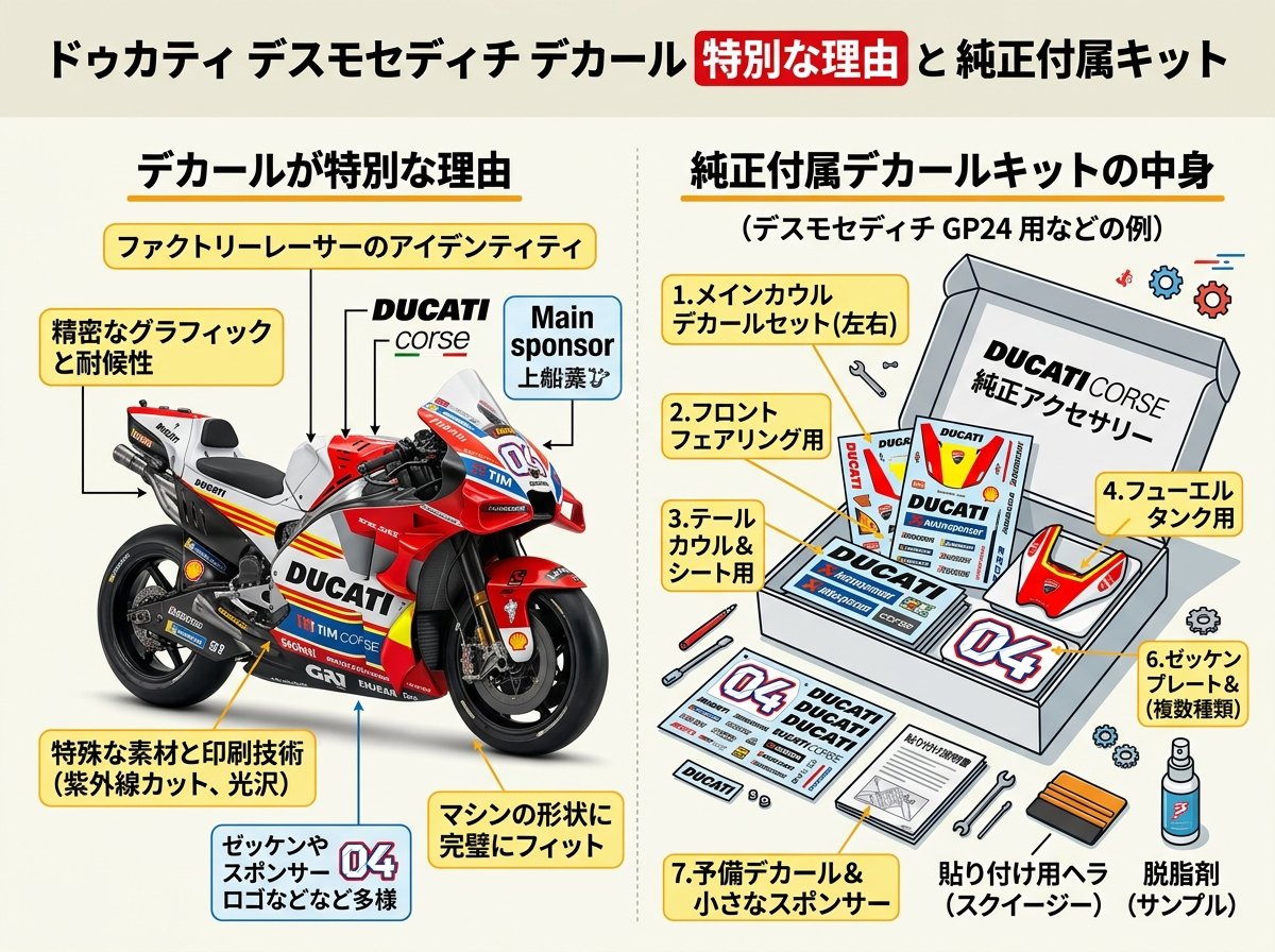 ドゥカティデスモセディチのデカールが特別な理由と純正付属キットの中身