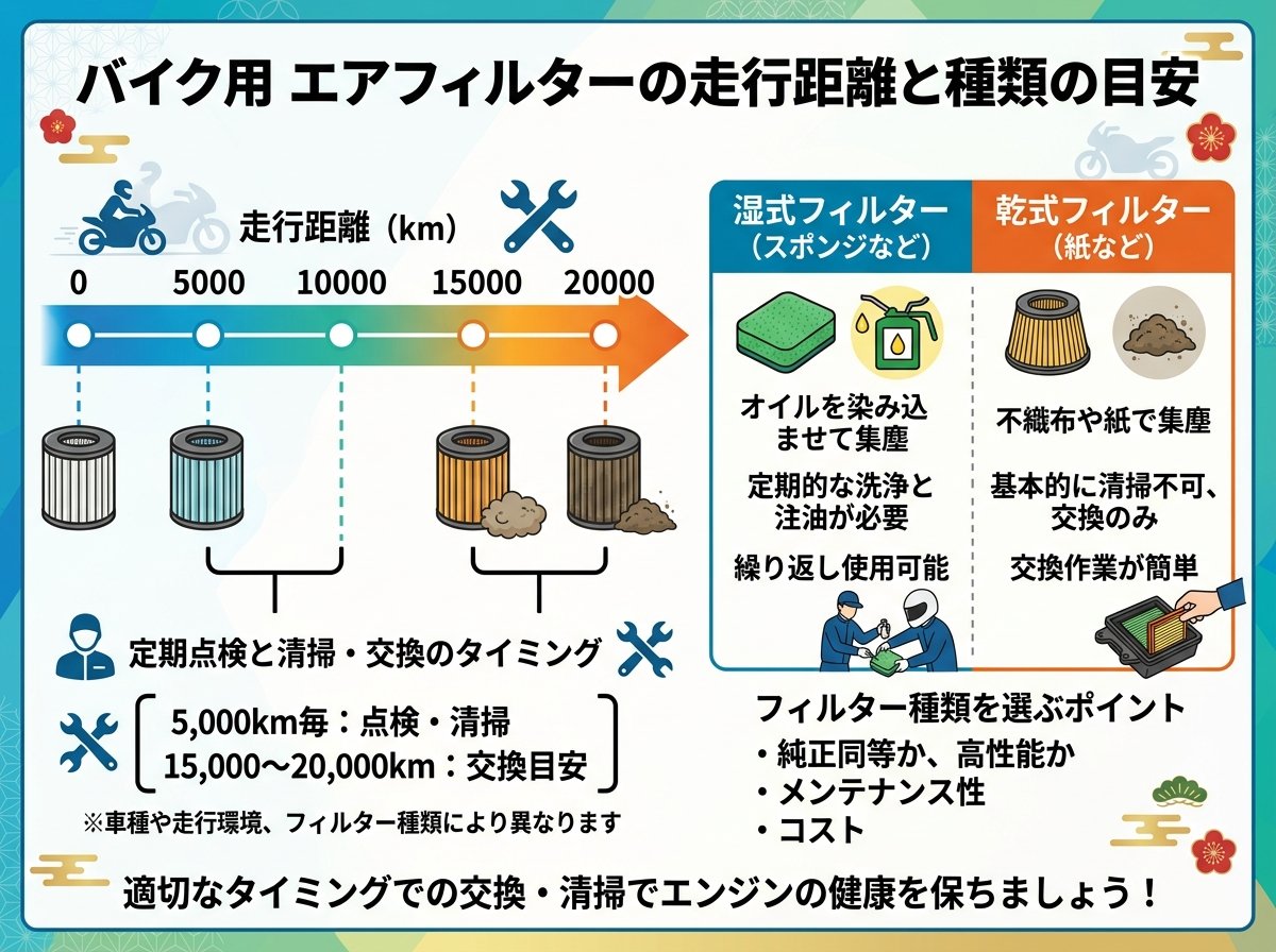 エアフィルターの走行距離と種類の目安