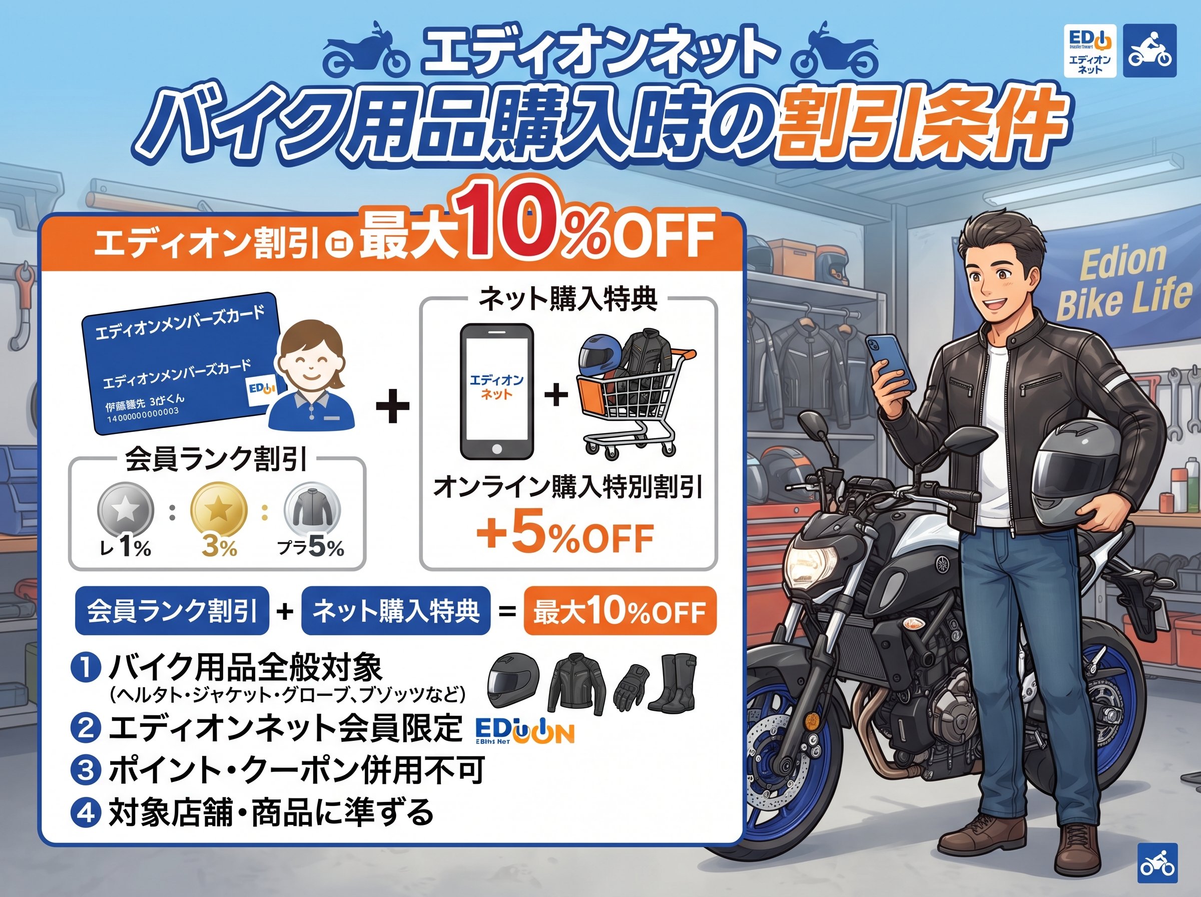 エディオンネット バイク用品購入時の割引条件