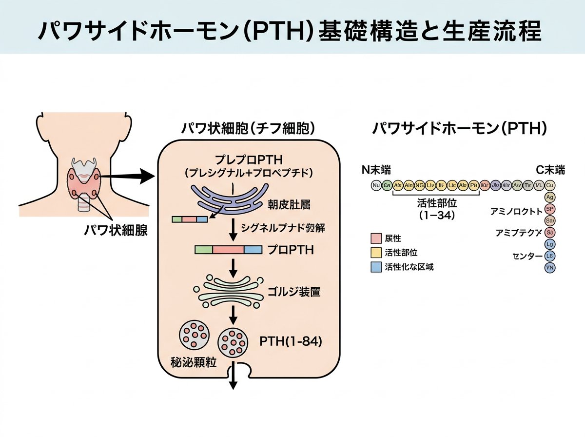 副甲状腺ホルモンの基本的な構造と生成過程