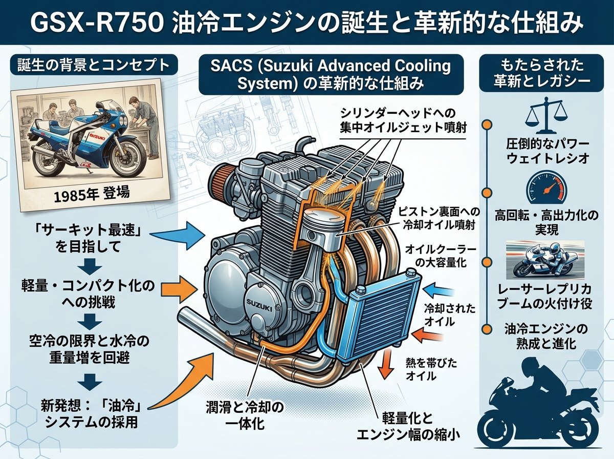 gsx-r750油冷エンジンの誕生と革新的な仕組み
