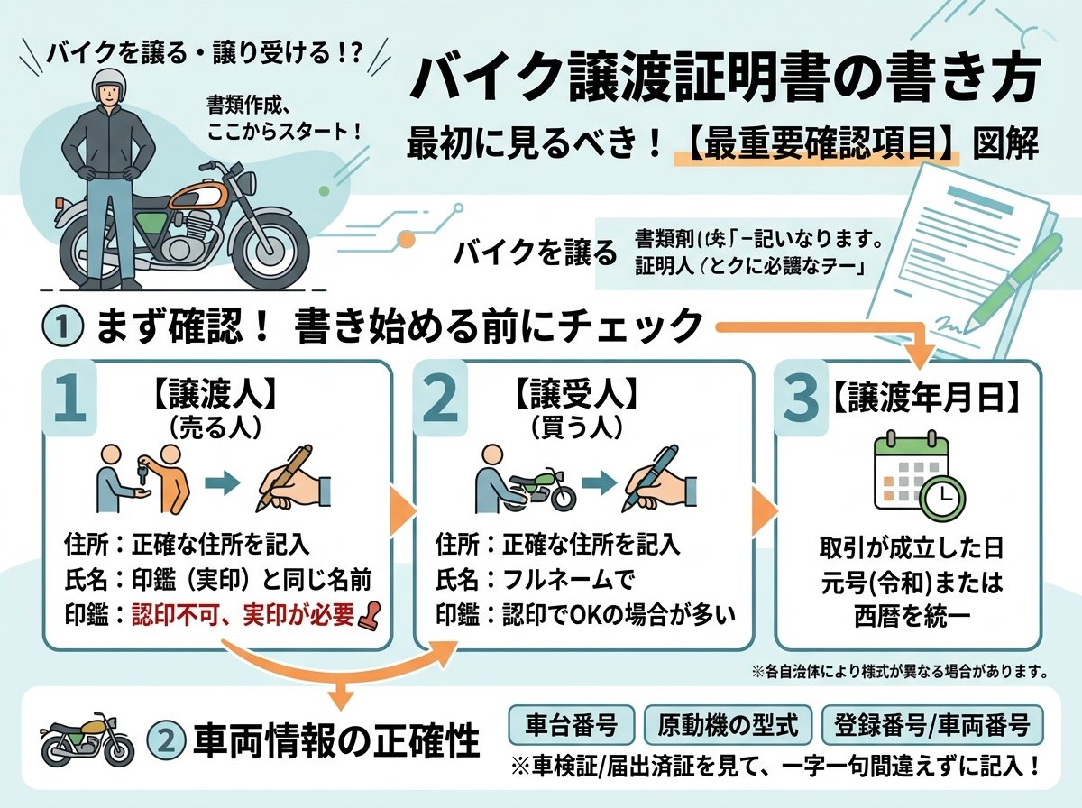 譲渡証明書の書き方 バイクで最初に確認する欄