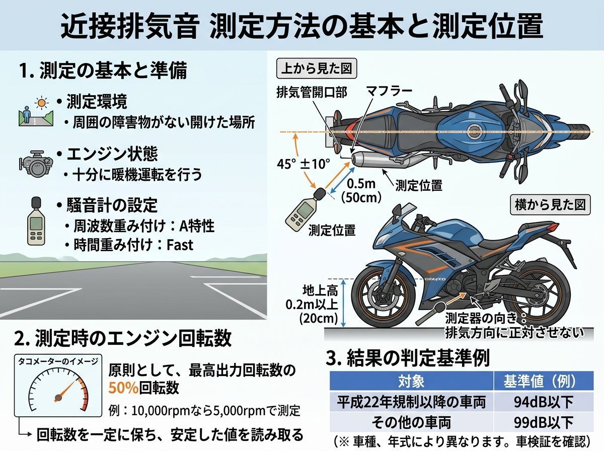 近接排気音 測定方法の基本と測定位置