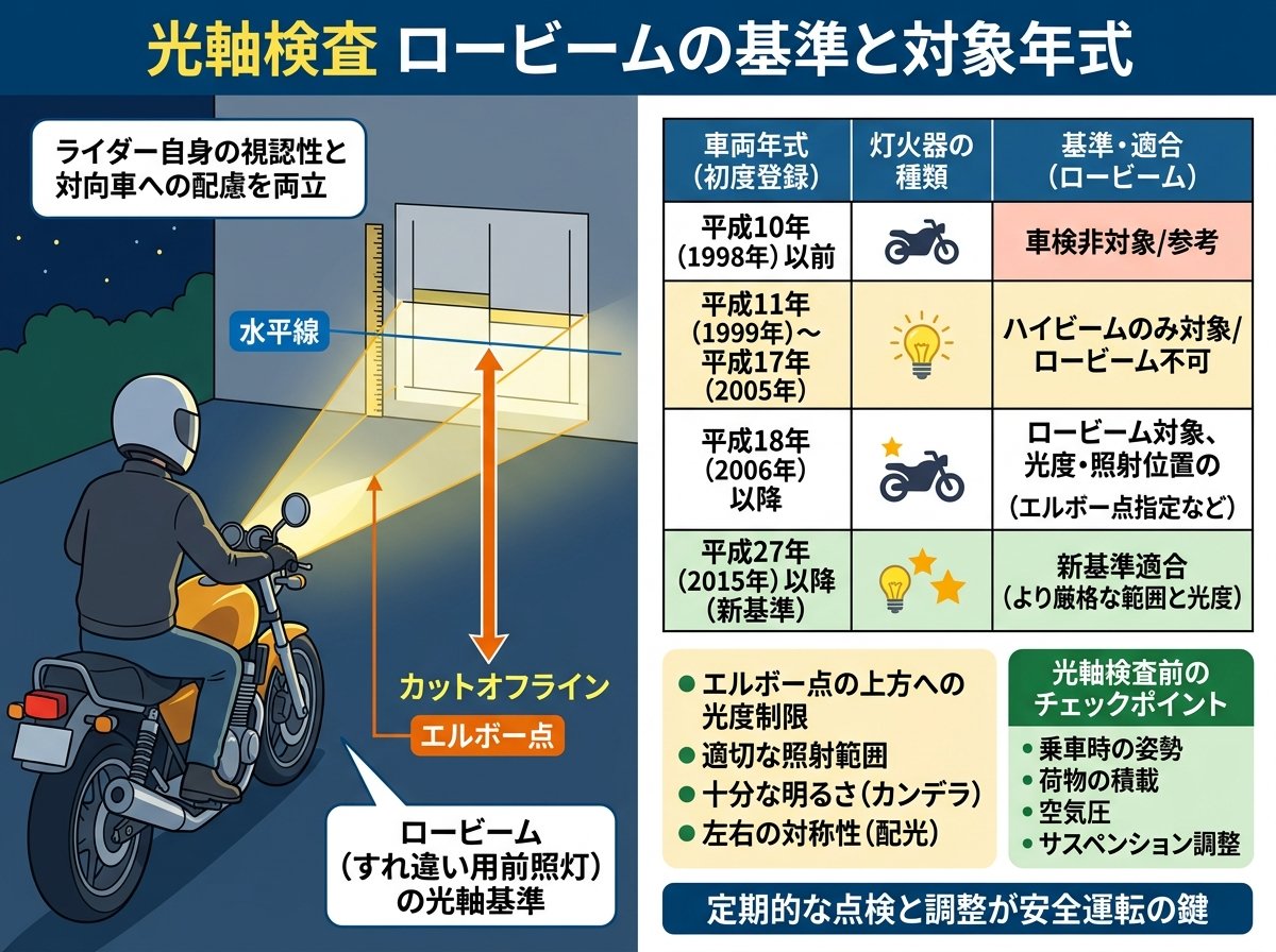 光軸検査 ロービームの基準と対象年式