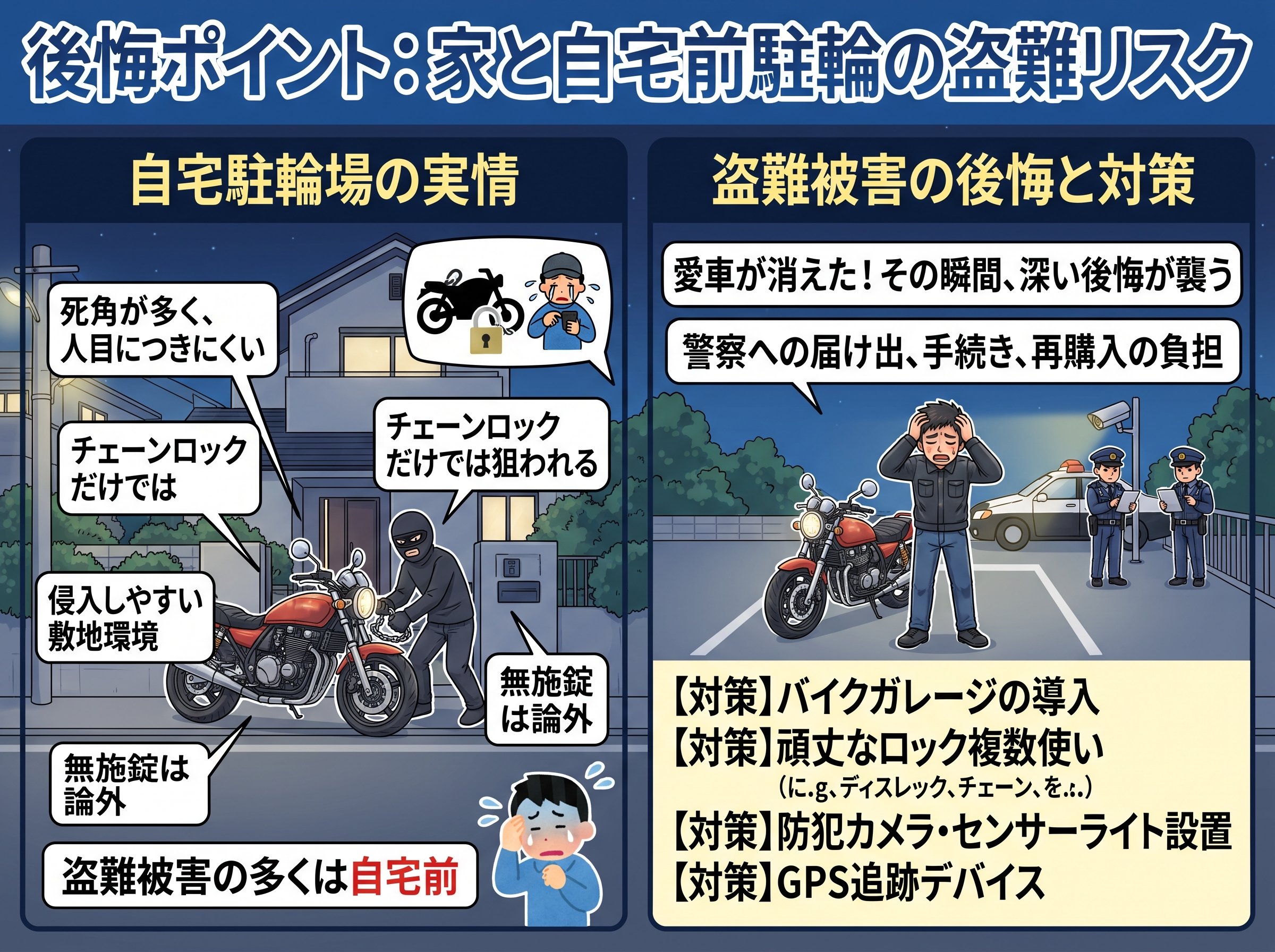 後悔ポイント 家と自宅前駐輪の盗難リスク