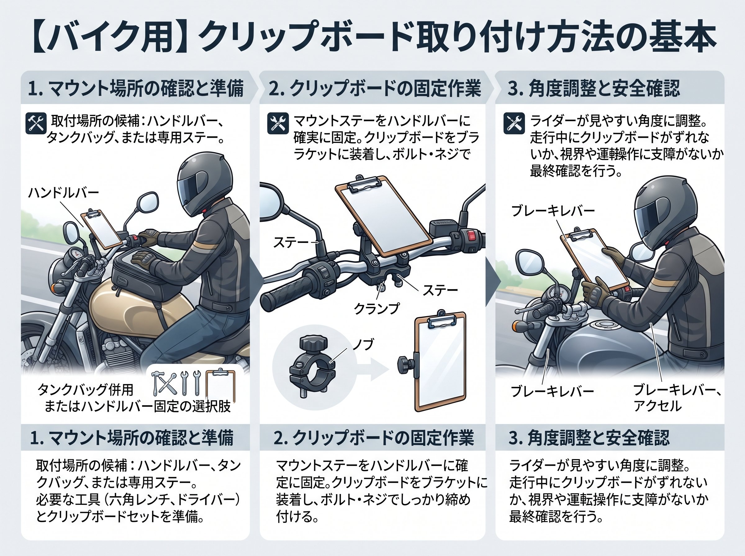 クリップボード バイク 取り付け方法の基本