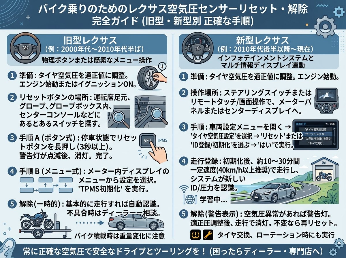 空気圧センサーのリセット・解除をレクサス旧型・新型別に正確な手順で行う