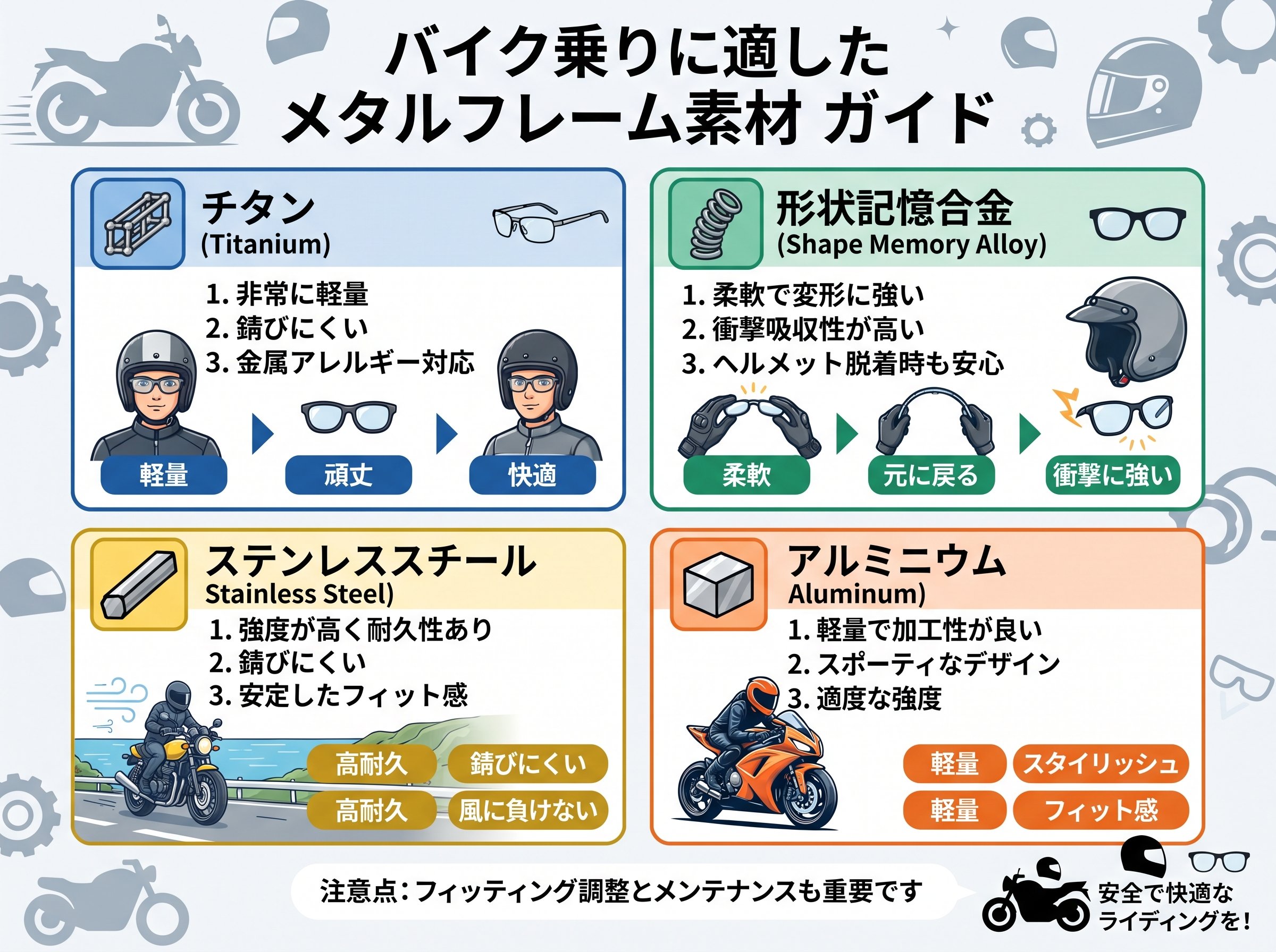 メタルフレーム メガネ バイク乗りに適した素材