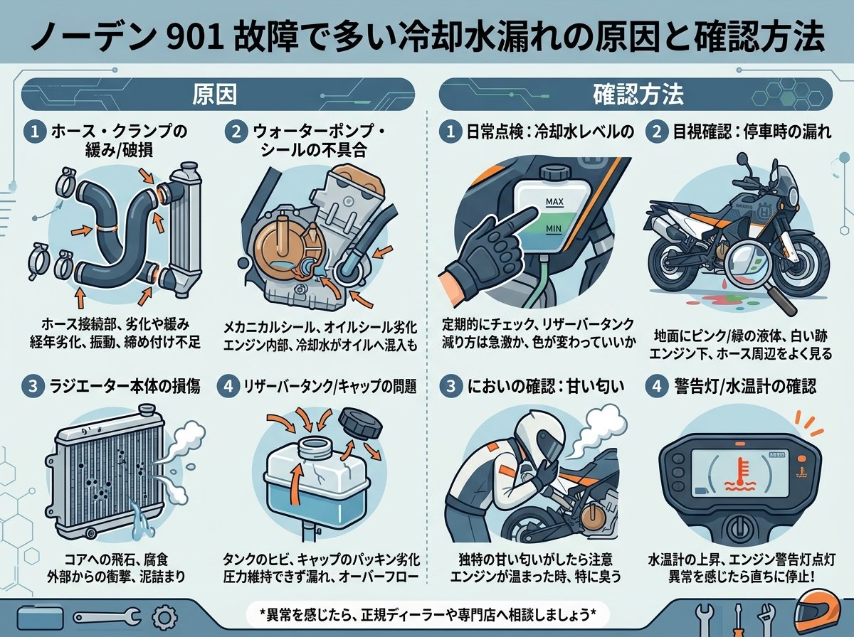 ノーデン901の故障で多い冷却水漏れの原因と確認方法