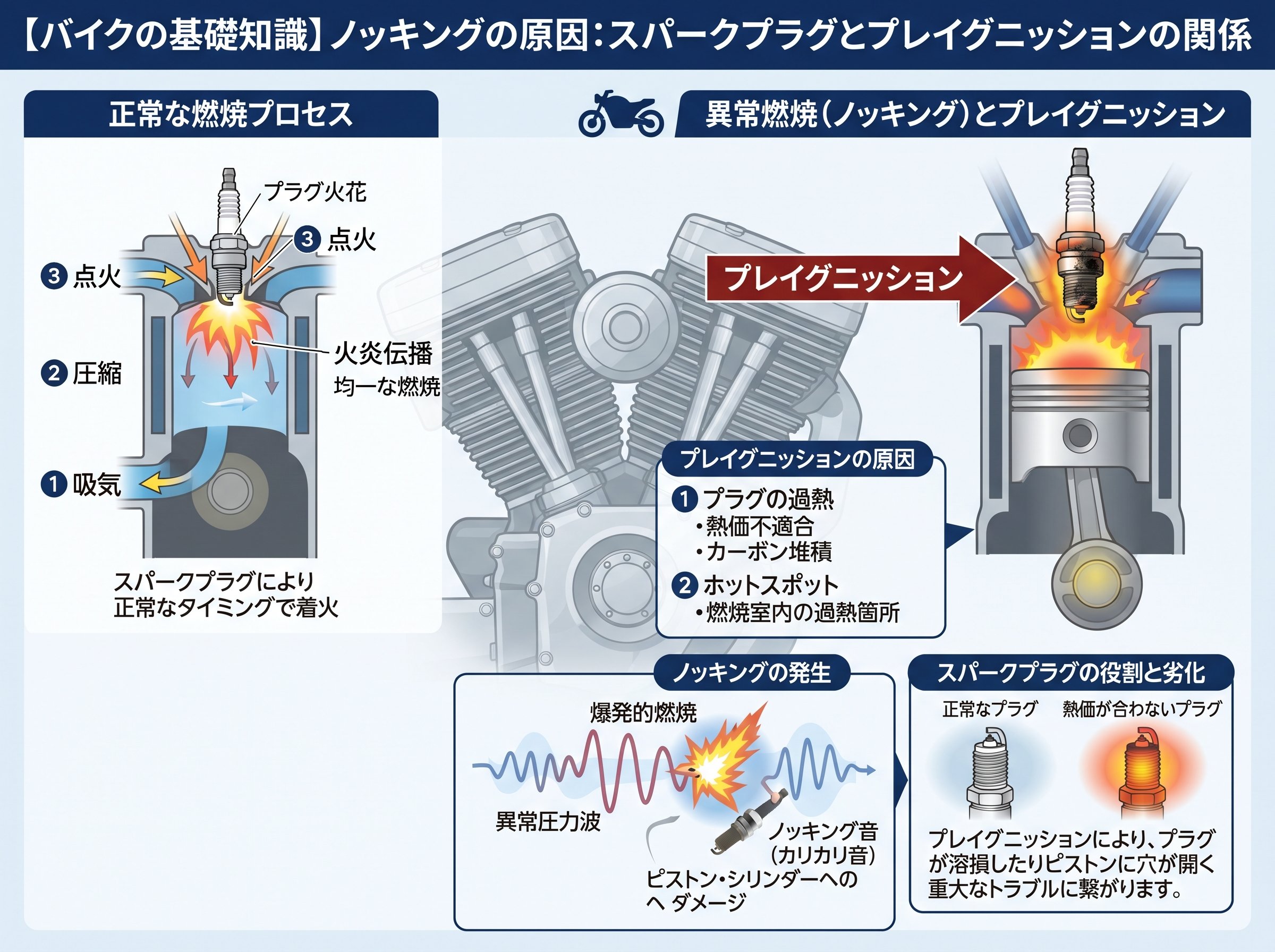 ノッキング 原因 プラグとプレイグニッションの関係