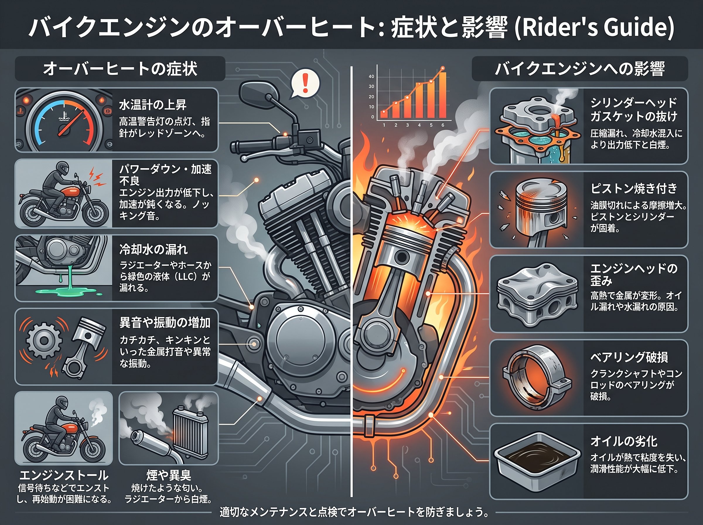 オーバーヒートの症状とバイクエンジンへの影響