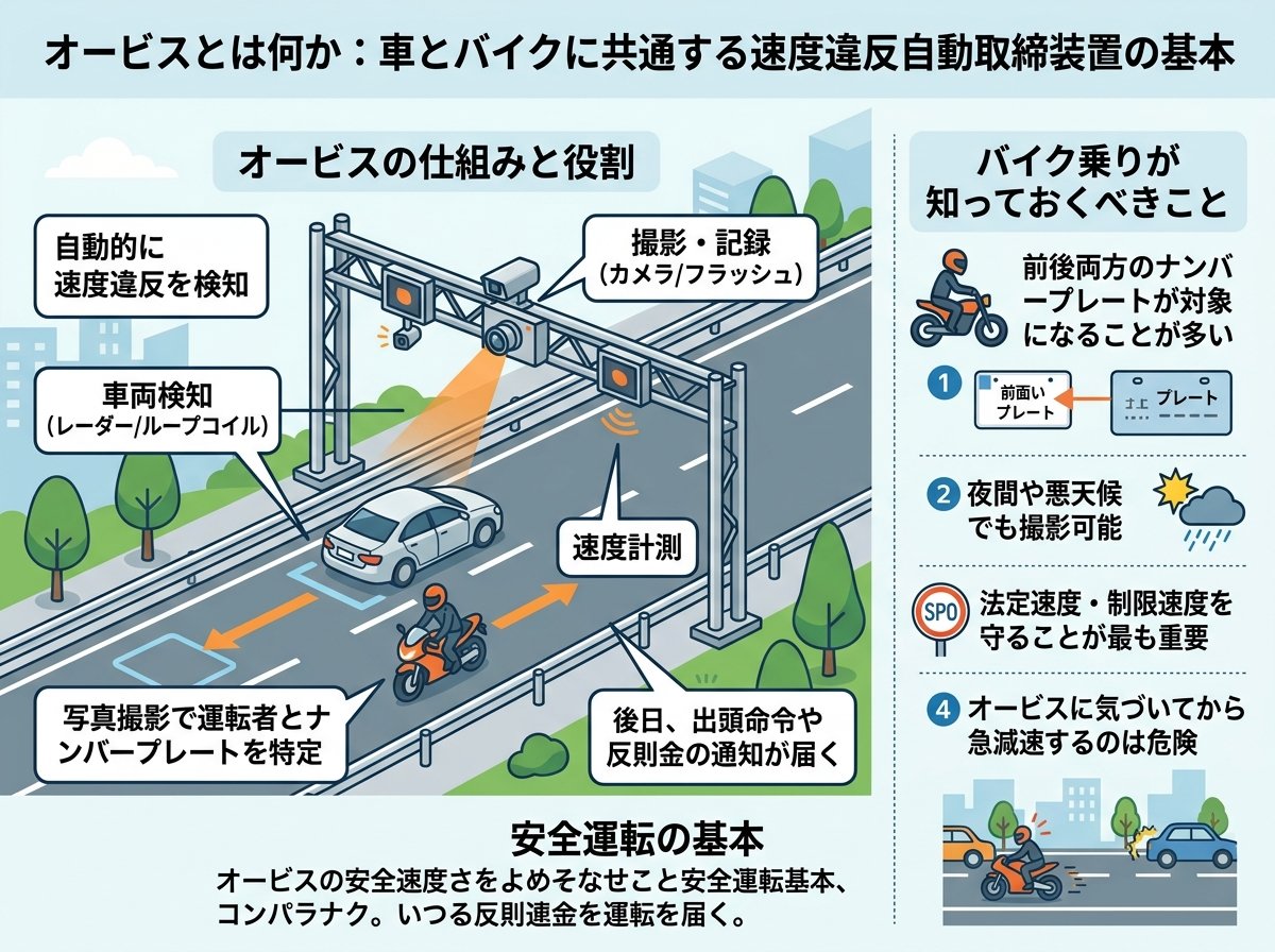 オービスとは何か:車とバイクに共通する速度違反自動取締装置の基本