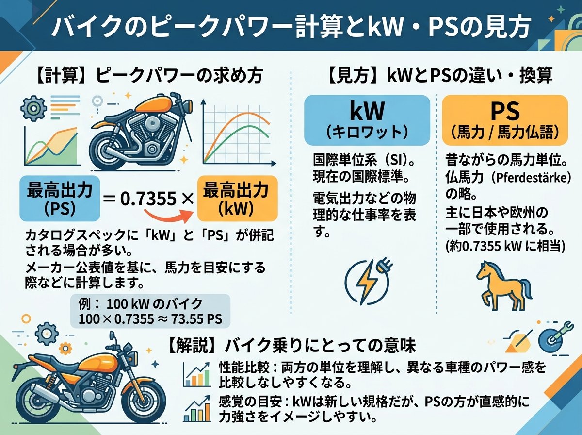 ピークパワー計算の式とkW・PSの見方