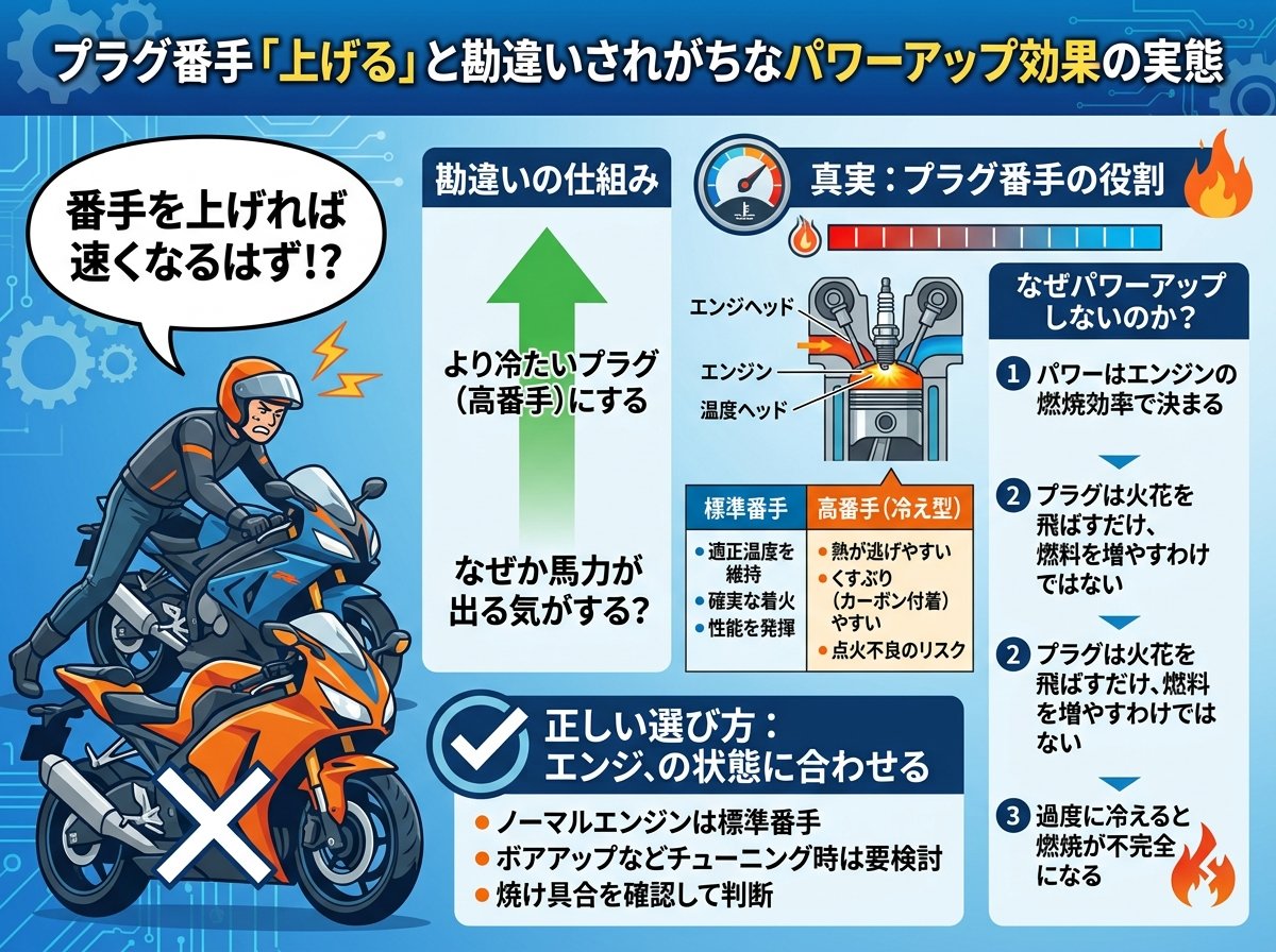 プラグ番手 上げる と勘違いされがちなパワーアップ効果