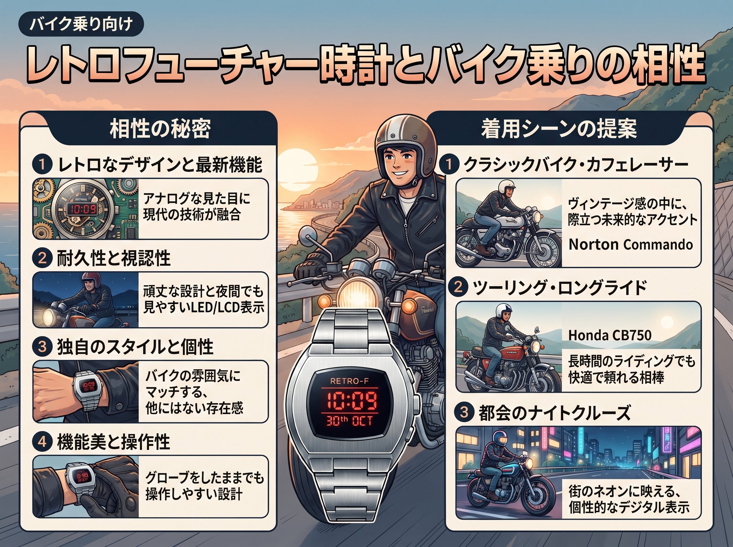 レトロフューチャー時計とバイク乗りの相性