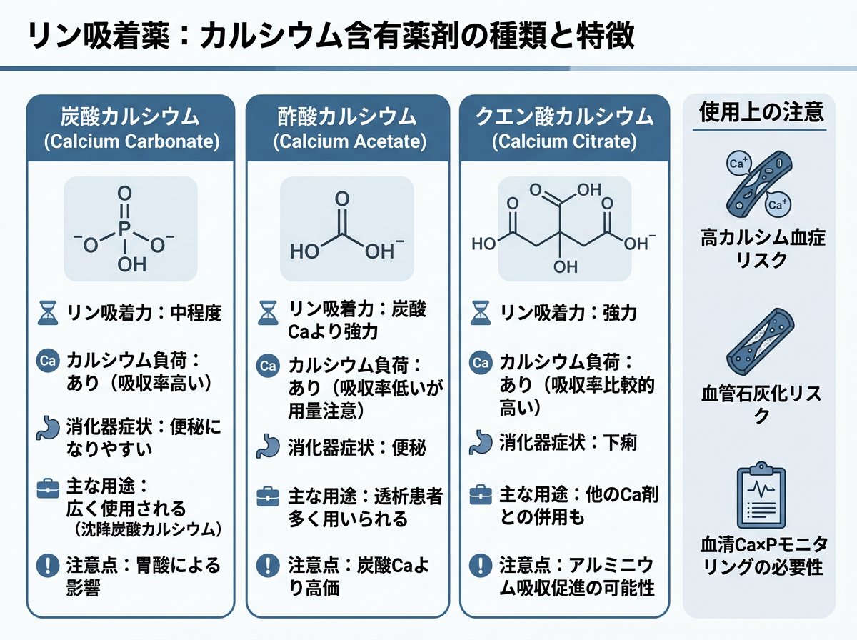 リン吸着薬カルシウム含有薬剤種類と特徴