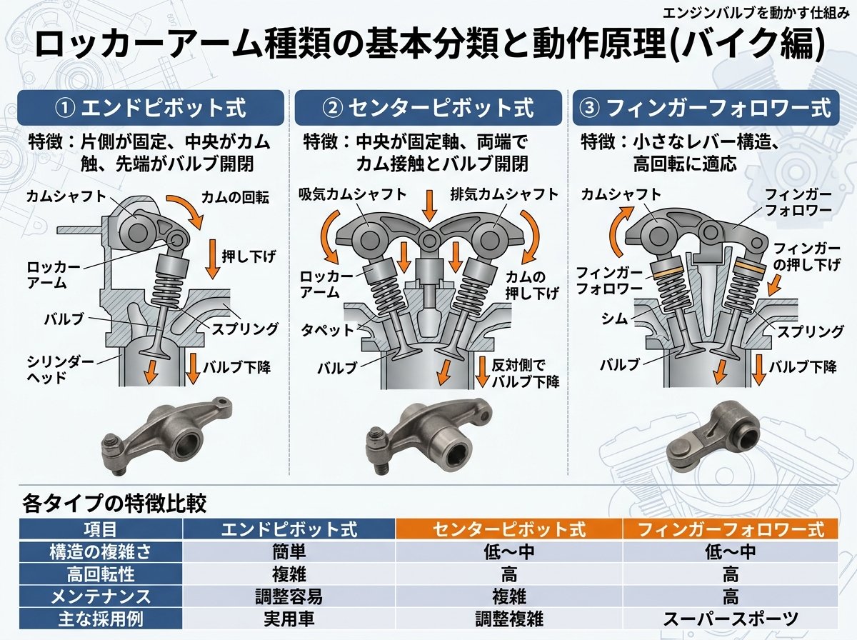 ロッカーアーム種類の基本分類と動作原理