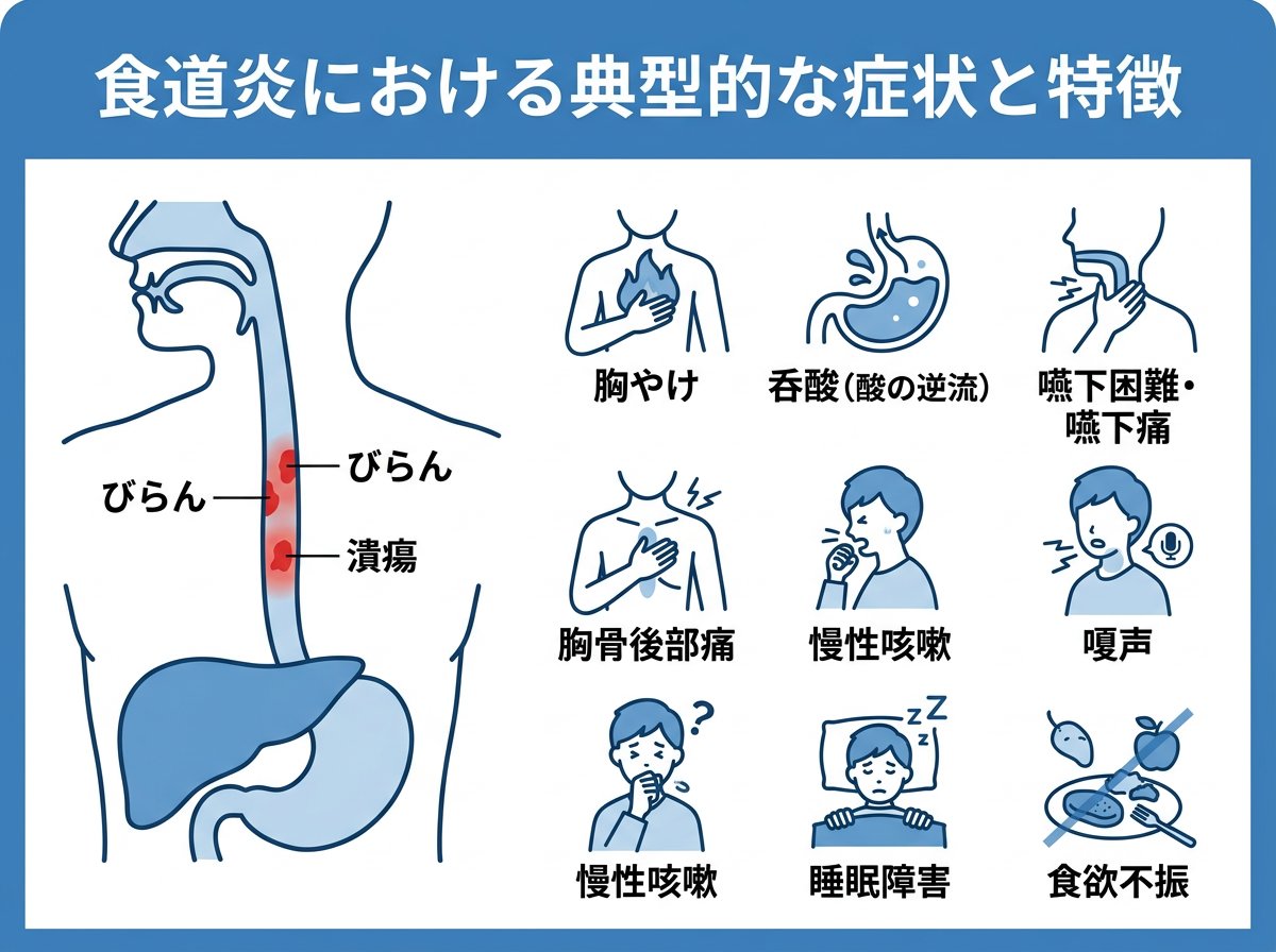 食道炎における典型的な症状と特徴