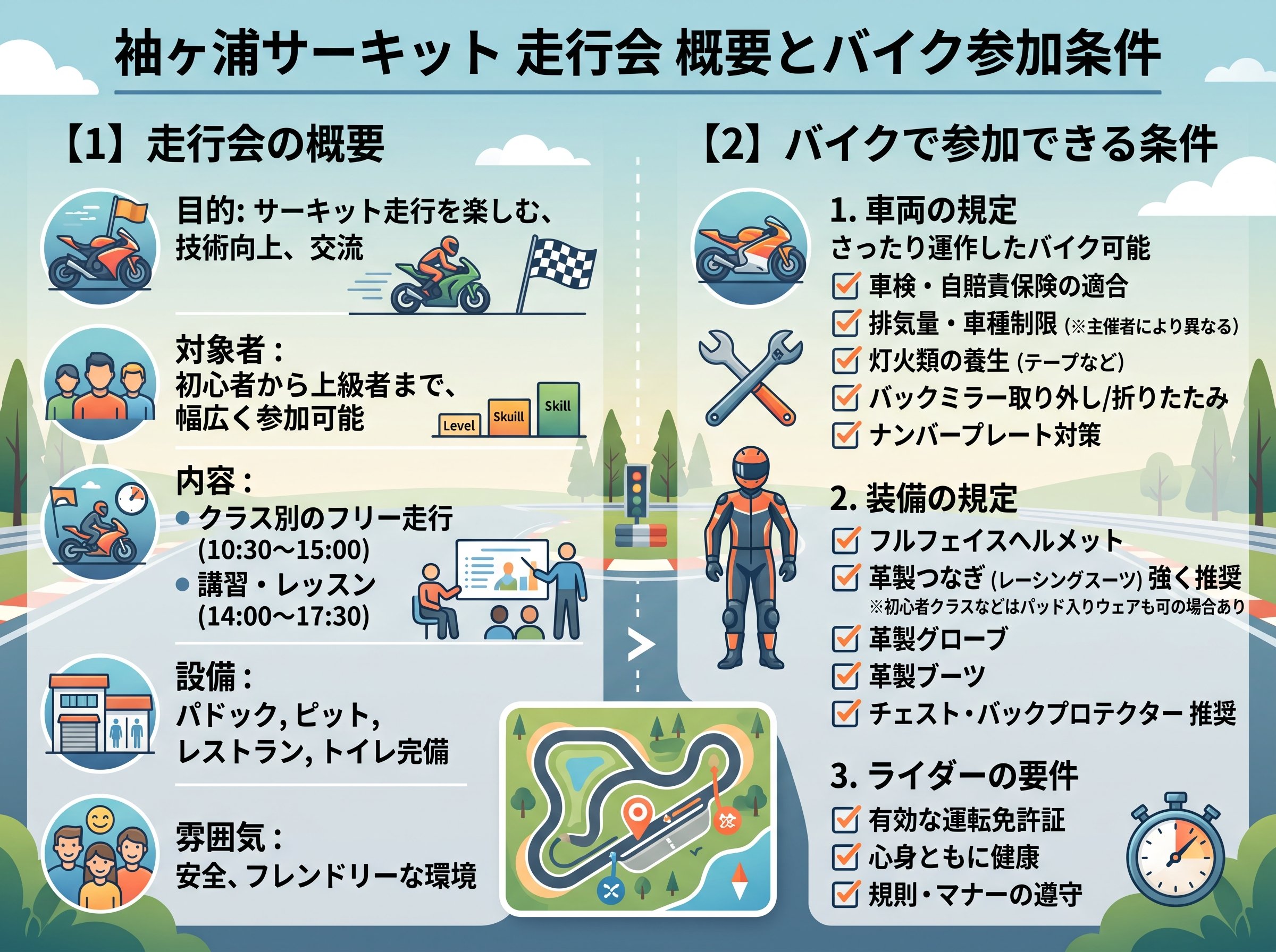 袖ヶ浦サーキット走行会の概要とバイクで参加できる条件
