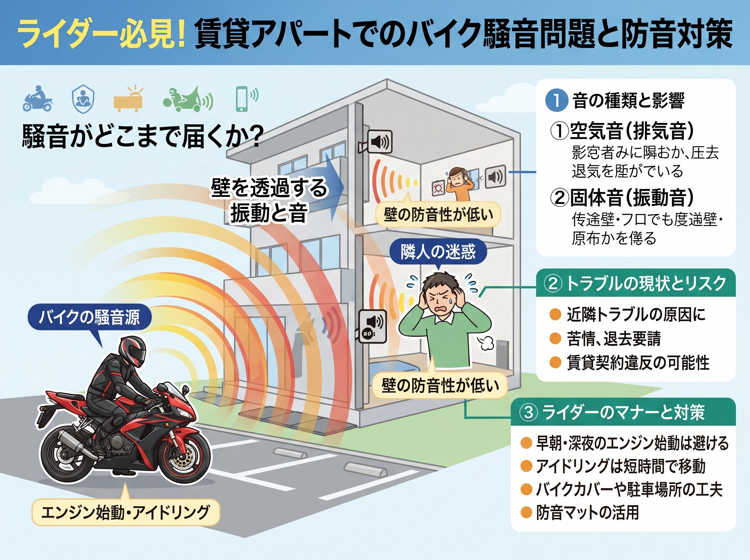 騒音対策 賃貸 壁 バイク騒音がどこまで届き何が問題か