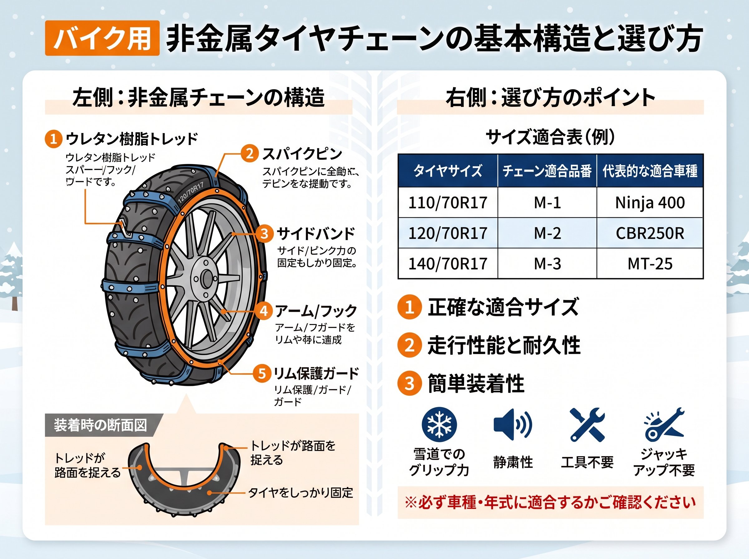 タイヤチェーン非金属の基本構造と選び方