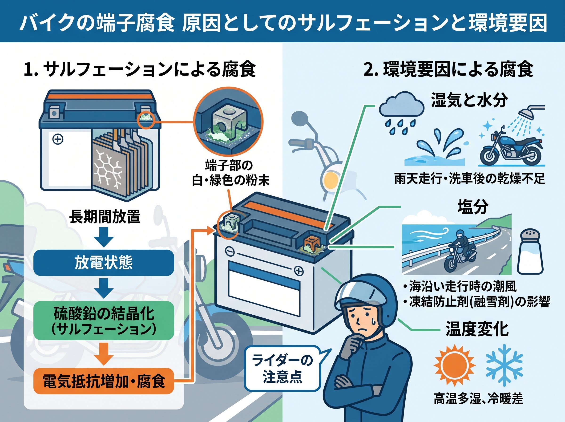 端子腐食 原因としてのサルフェーションと環境要因