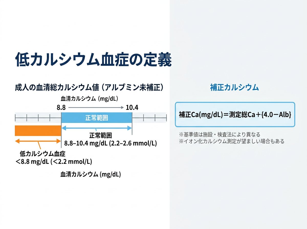 低カルシウム血症の定義と基準値