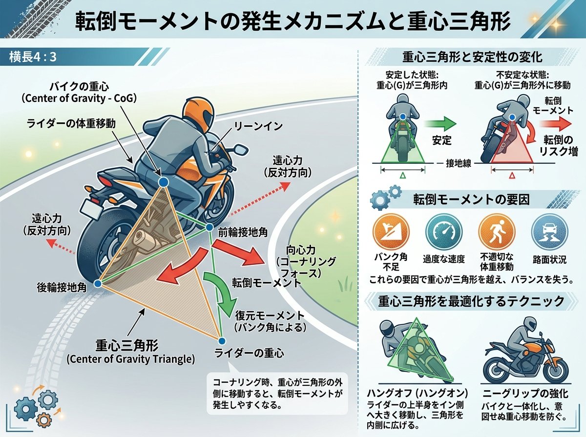 転倒モーメントの発生メカニズムと重心三角形